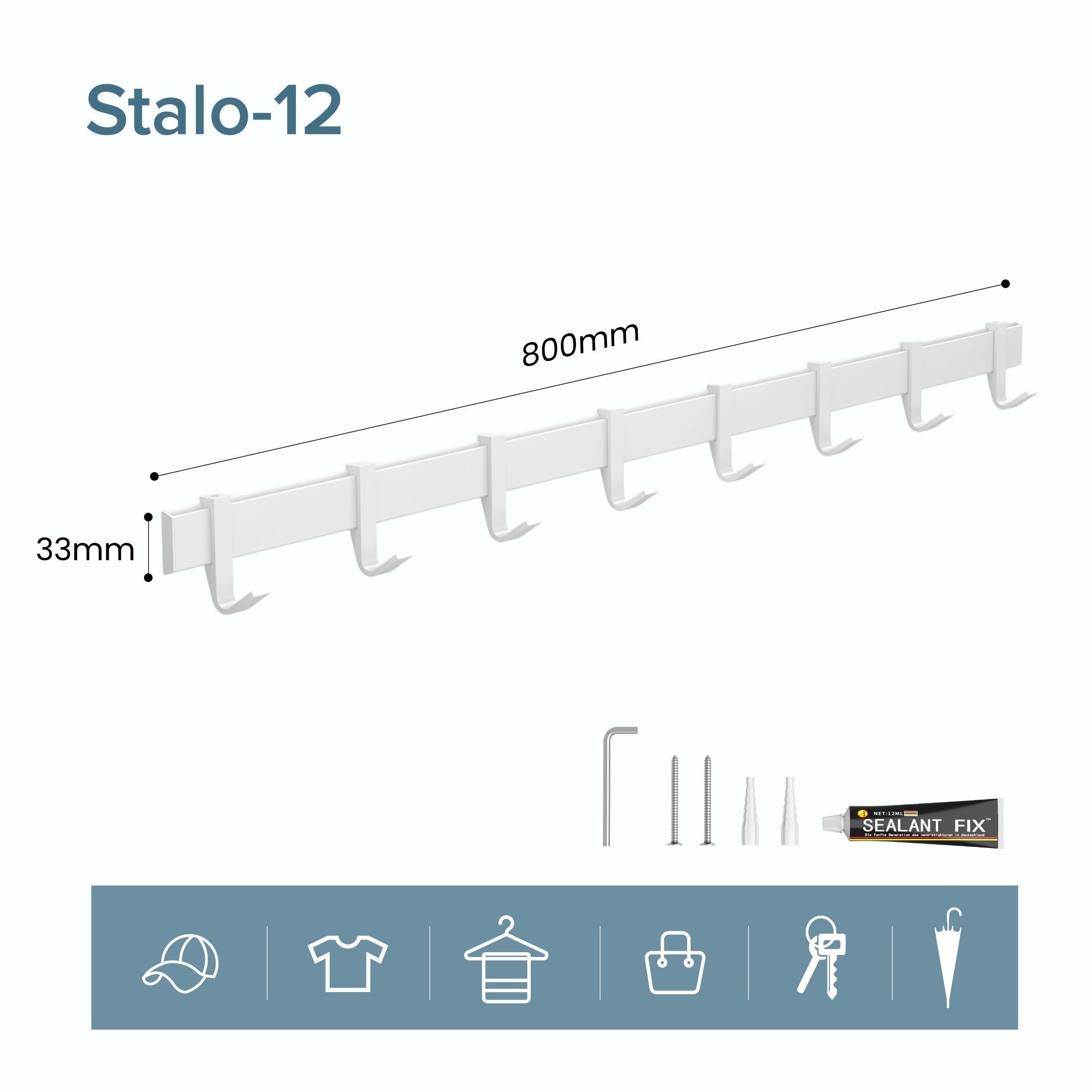 doporro Garderobenleiste Kleiderhaken 4/6/8 Verschiebbare Alu-Wandhaken selbstklebend Stalo-12 (8 St), 4 Verschiebbare Wandhaken aus Alu – Bild 5 von 5