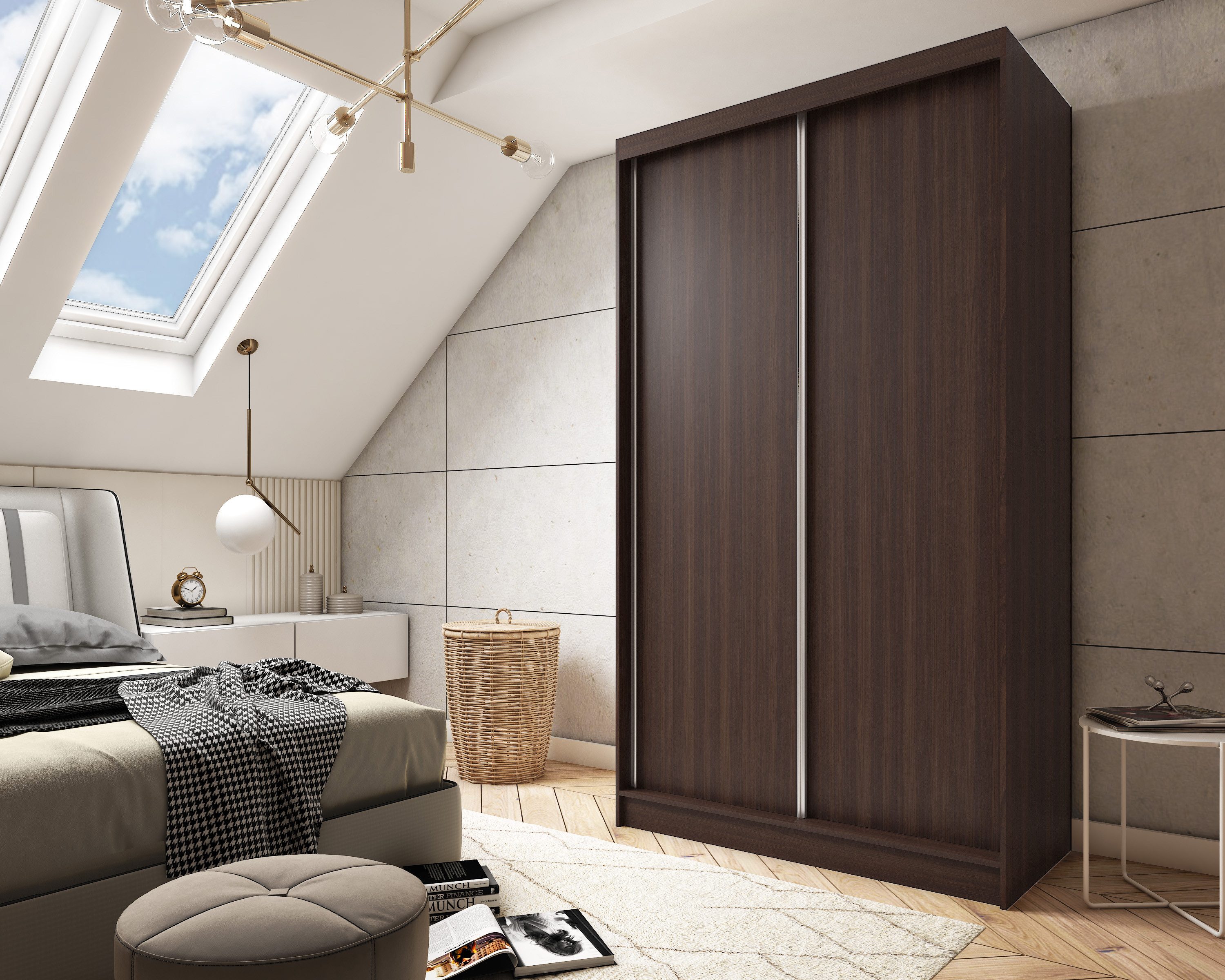Masseno Schwebetürenschrank SOFIA 120 cm Kleiderschrank 2 Türen Schlafzimmerschrank Wenge