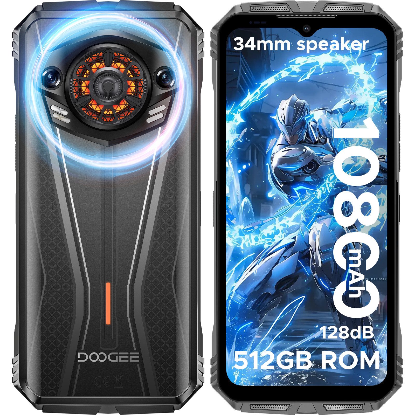 DOOGEE SPUNK PRO 8GB+512GB/2TB, 128dB Lautsprecher, 10800mAh/33W Smartphone (6.6 Zoll, 512 GB Speicherplatz, 50 MP Kamera, baustellenhandy mit LED Lichteffekt 50MP+16MP/Dual SIM/NFC/OTG)