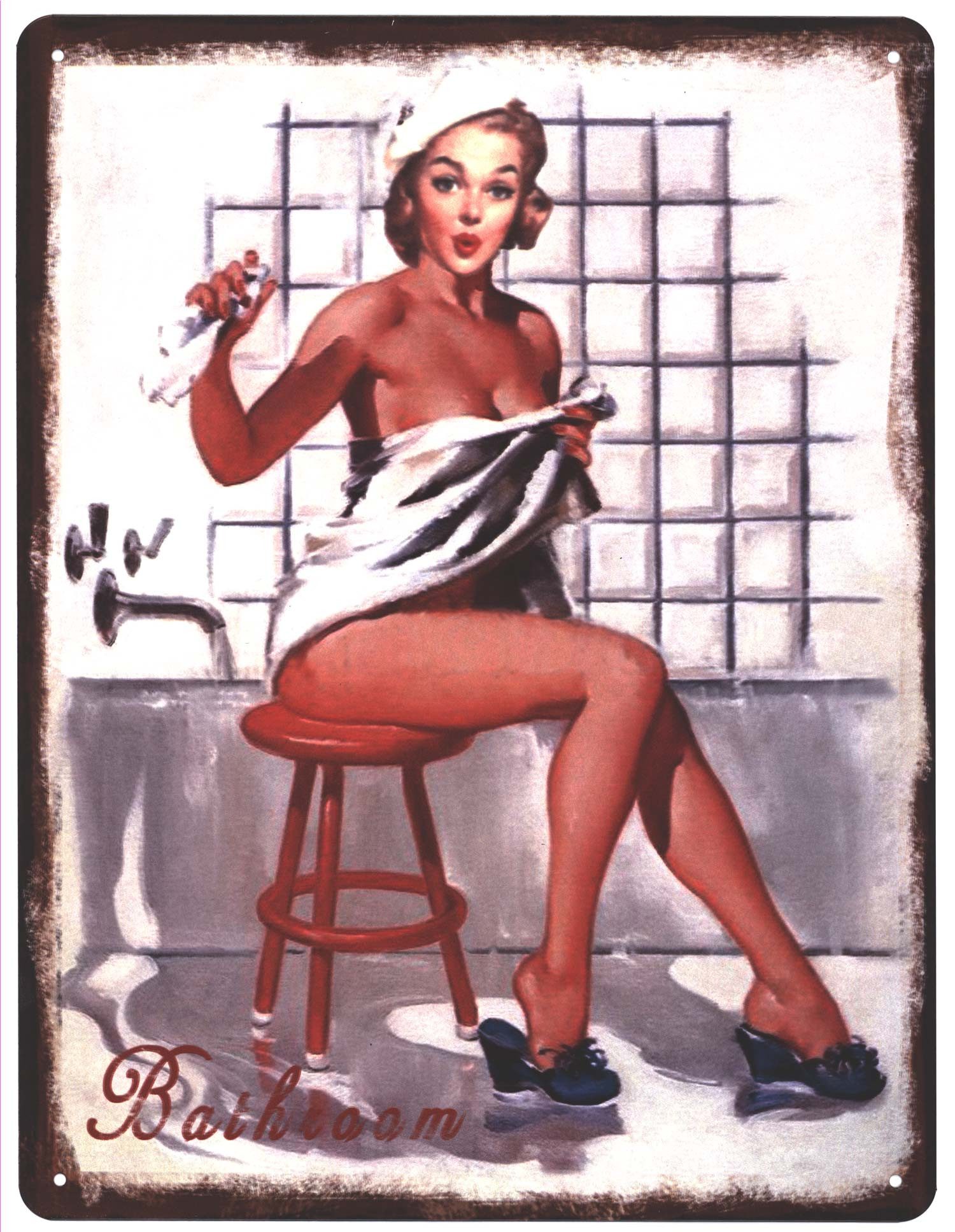 Moritz Metallschild Blechschild Bathroom Frau im Handtuch, (Einzeln), 25 x günstig online kaufen