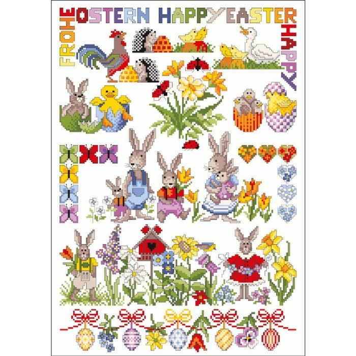 Lindner´s Kreuzstiche Kreativset Lindner´s Kreuzstiche Zählmuster Vorlage "Happy Ostern" 032 (embroidery kit)