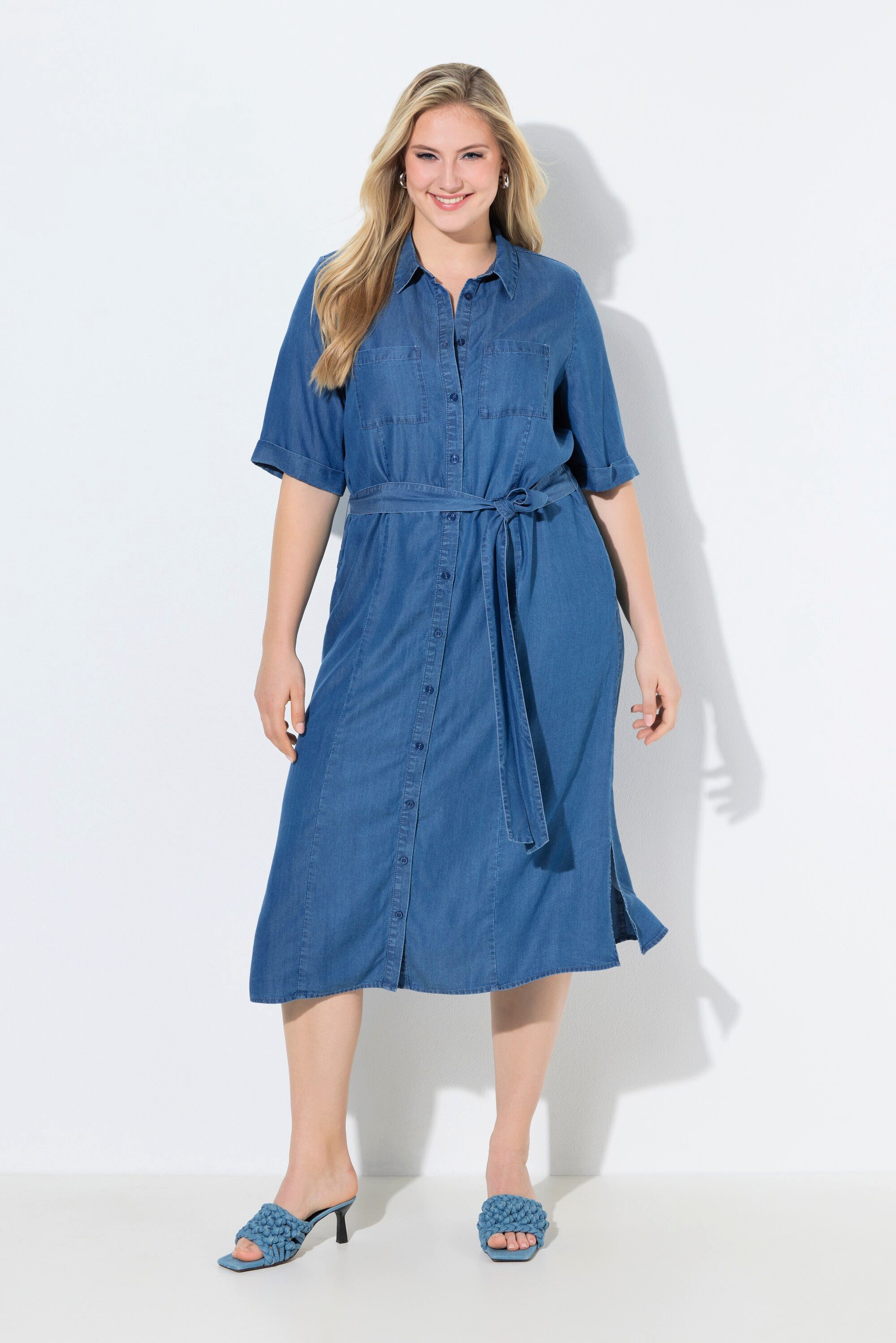 Ulla Popken Hemdblusenkleid Hemdblusenkleid A-Linie Hemdkragen Halbarm