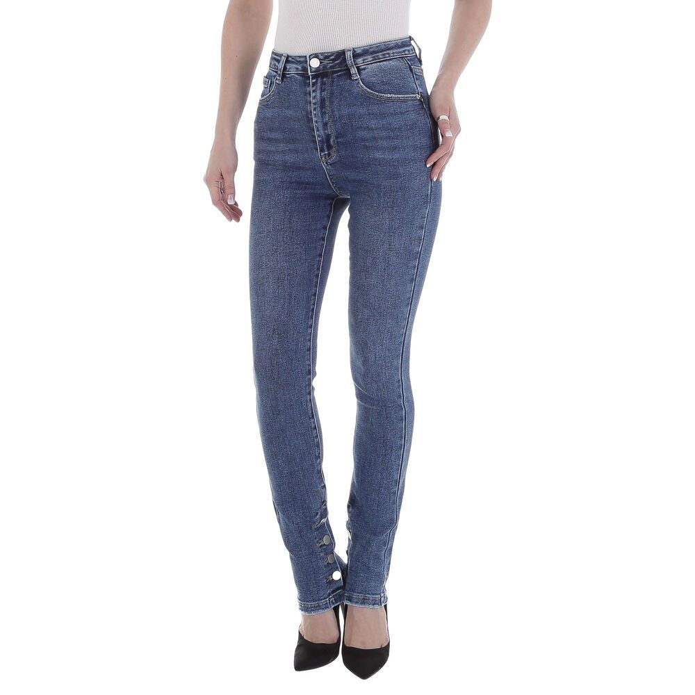 Ital-Design Skinny-fit-Jeans »Damen Freizeit« Knopfleiste Stretch High  Waist Jeans in Blau