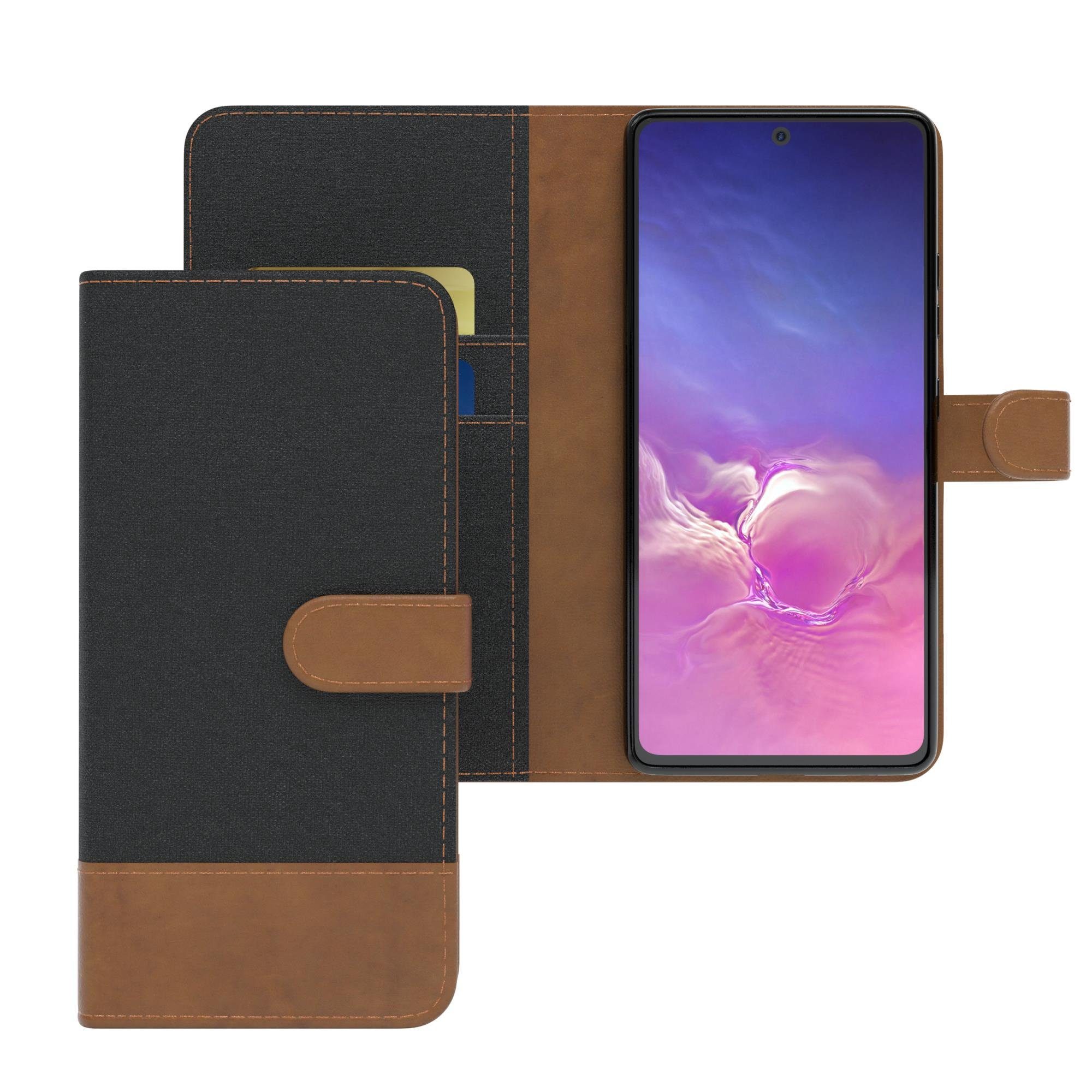 EAZY CASE Handyhülle Bookstyle Jeans für Samsung Galaxy S10 Lite 6,7 Zoll, Handytasche Jeans mit Standfunktion und Visitenkartenfach Schwarz