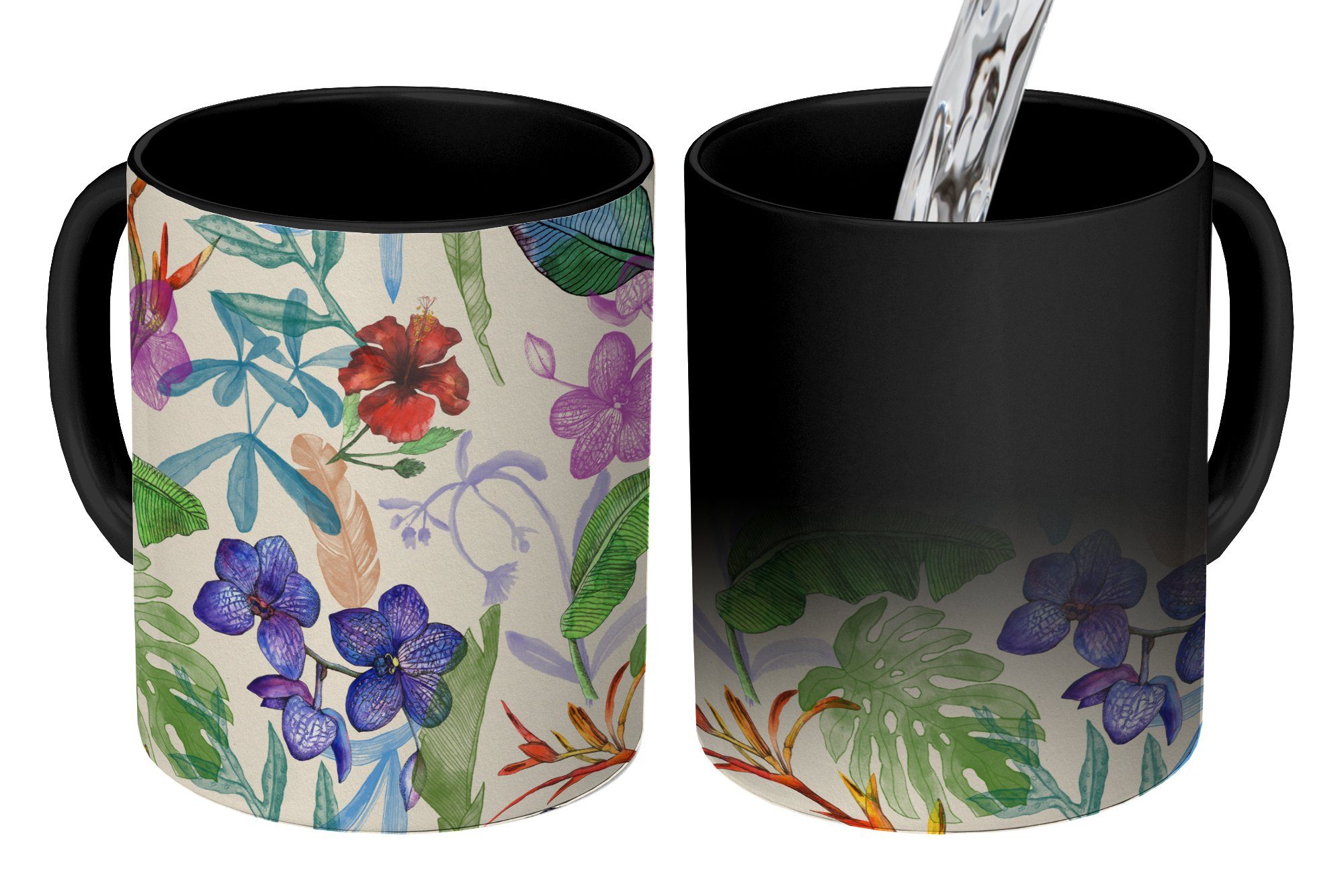 MuchoWow Tasse Dschungel - Blumen - Muster, Keramik, Farbwechsel, Kaffeetassen, Teetasse, Zaubertasse, Geschenk