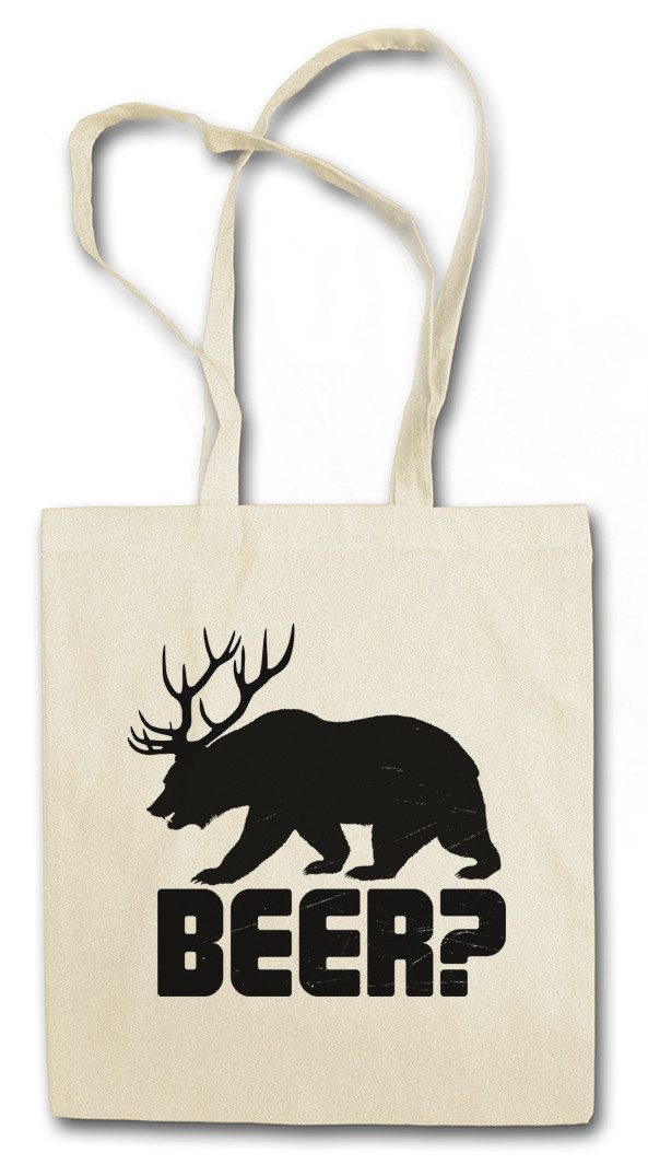 Beuteltasche Beer Stofftasche Bier Hirsch Reh Jagd Jäger Bär Geweih Deer Bear Fun