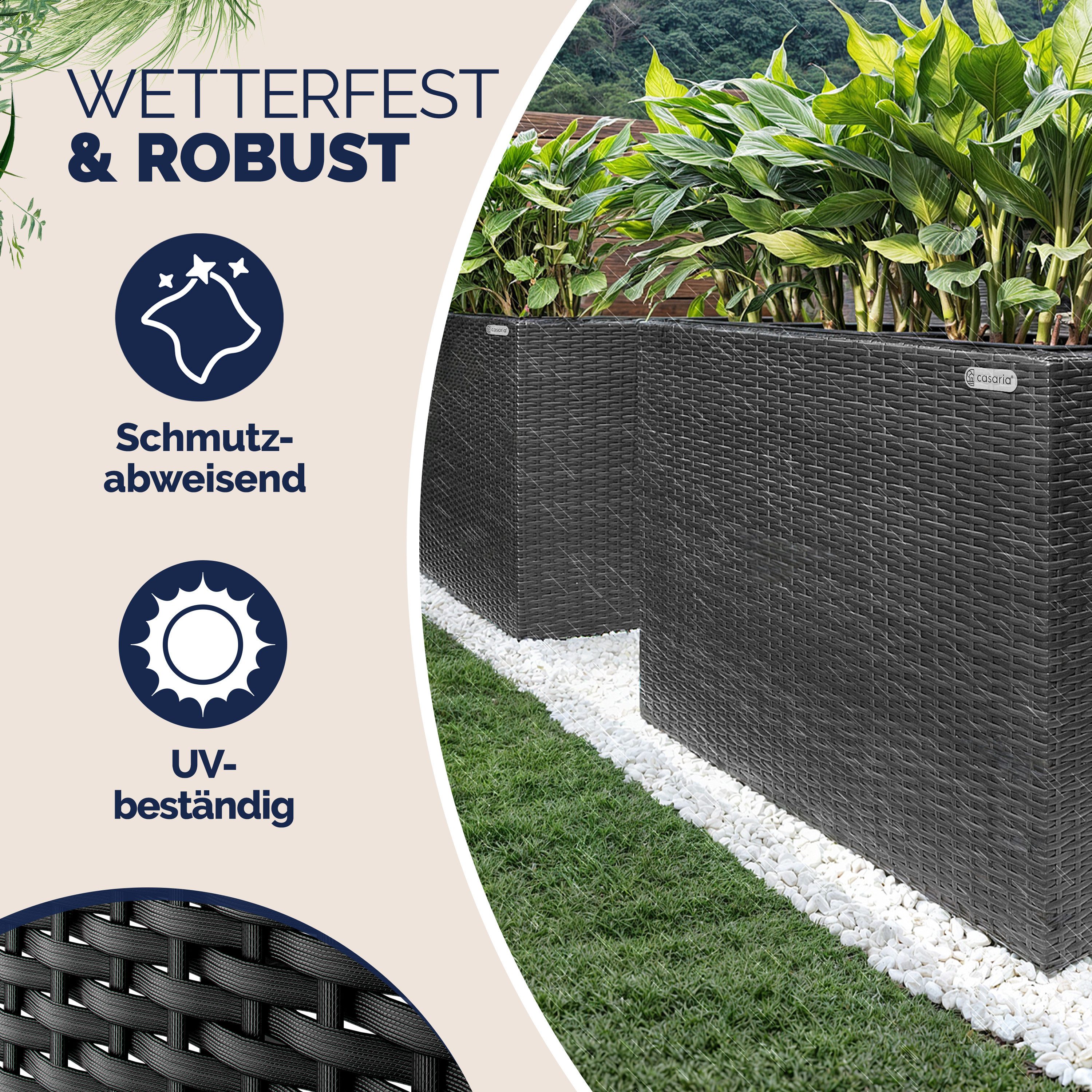 Thumbnail - Casaria Pflanzkübel, 3 Innentöpfe Herausnehmbar Polyrattan 83x30,5x60cm Blumentopf Schwarz