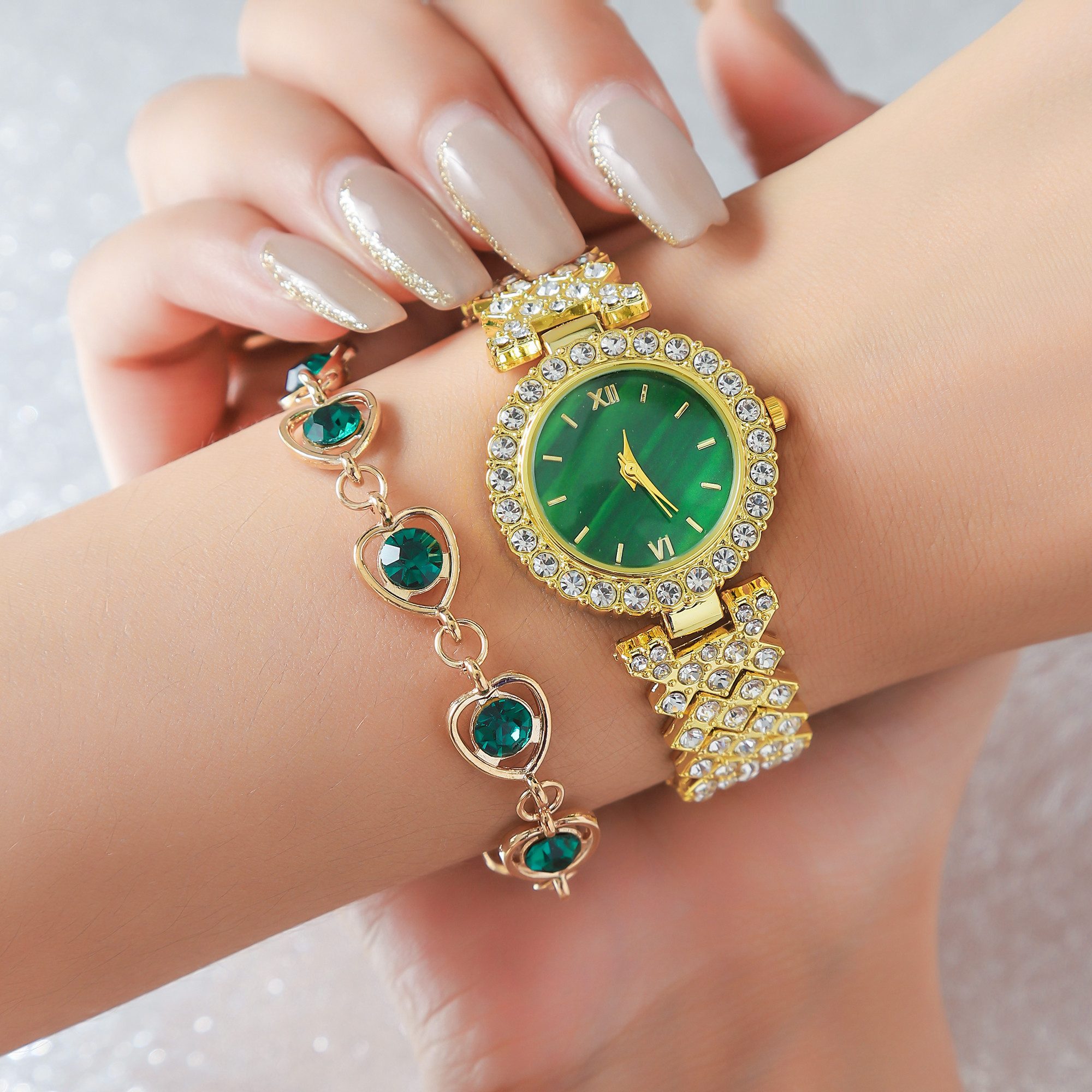 ibettertec Quarzuhr Quarzuhren Damenuhren, Damenketten, Damenarmbänder, Damen-Schmucksets, (5-teiliges Set, Geschenkset zum Geburtstag,Jubiläumsgeschenk, etc, Quarzuhr Uhr, Halskette, Armband, Ring, Ohrringe), Geschenkbox, Weihnachtsgeschenk für Freundinnen