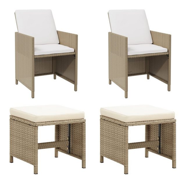 DOTMALL Garten-Essgruppe Gartentisch mit Stühlen und Hocker Polyrattan,(4-tlg)