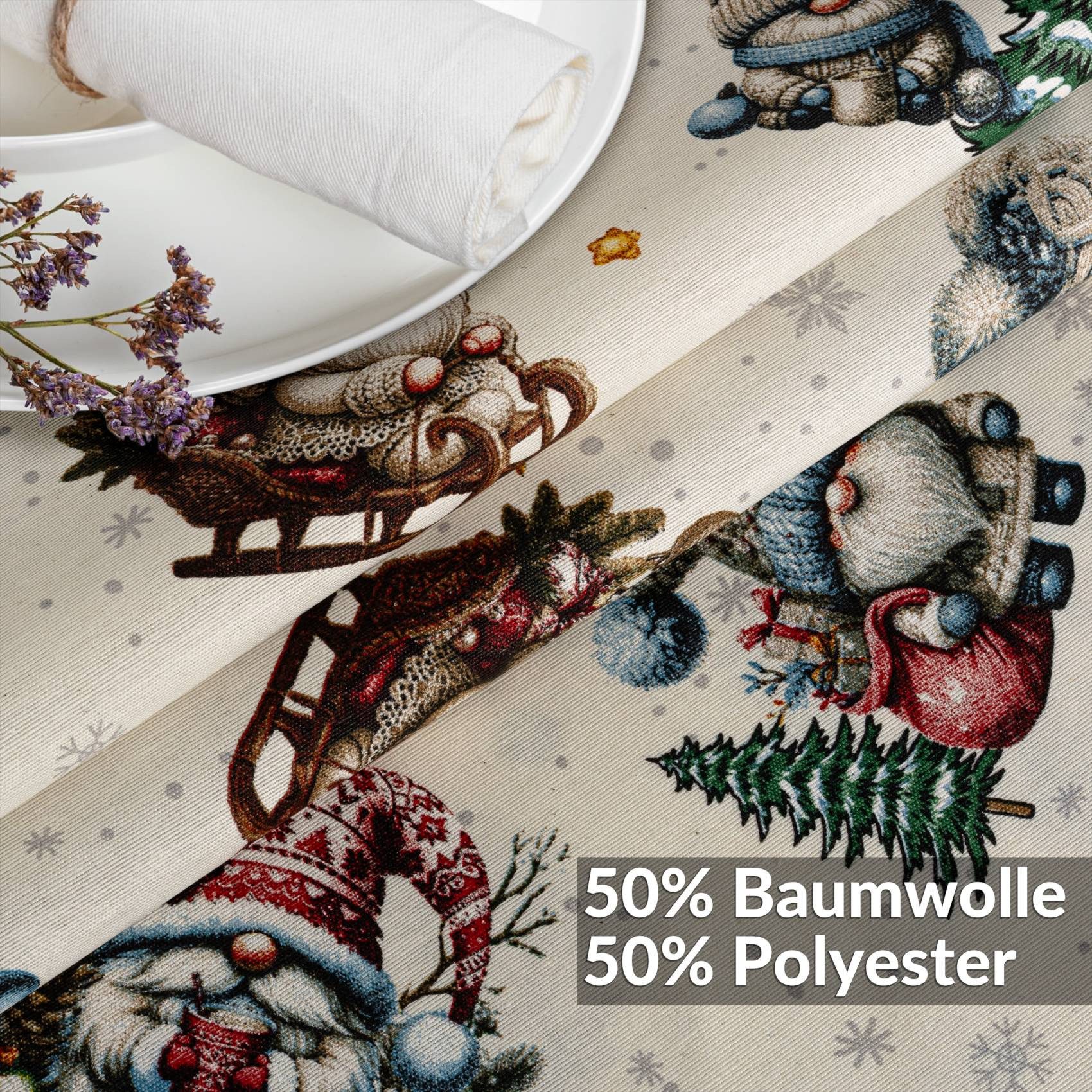 ANRO Tischdecke Weihnachten abwaschbare Weihnachtstischdecke (Einzelstück 1-tlg), Schmutzabweisend Weihnachten Grün Rund 100cm – Bild 2 von 5