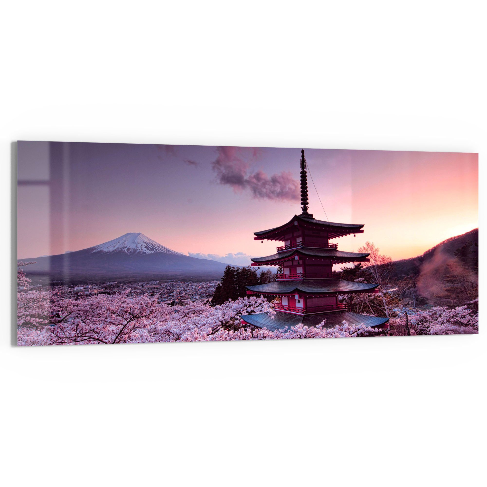 DEQORI Glasbild 'Kirschblüten Tempel Japan', 'Kirschblüten günstig online kaufen