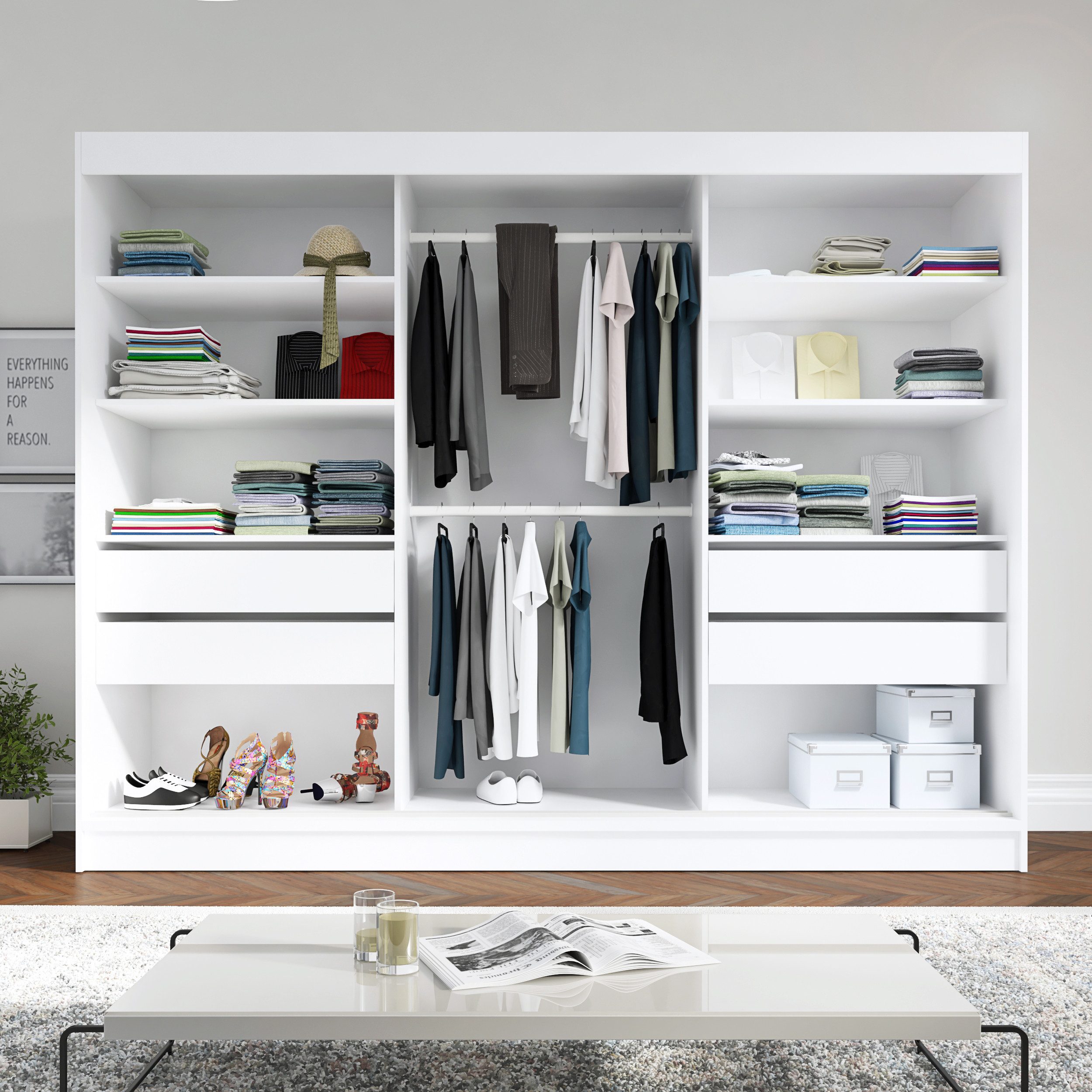 A&J MöbelLand GmbH Schiebetürenschrank ORAVELLE 3-türiger Kleiderschrank mit Spiegel, 4 Schubladen (TOP ANGEBOT! Geräumiger Schrank mit einer Breite von 200 cm und Spiegel, ideal zur Aufbewahrung von Kleidung und Accessoires. 4 Schubladen gratis und viel Stauraum. TOP PRODUKT! Wählen Sie das ideale Modell für Ihr Schlafzimmer!, Gratis 4 Schubladen – Katalogpreis der Schubladen 219 Euro) Breite: 200 cm, Höhe: 215 cm, Tiefe: 59,5 cm