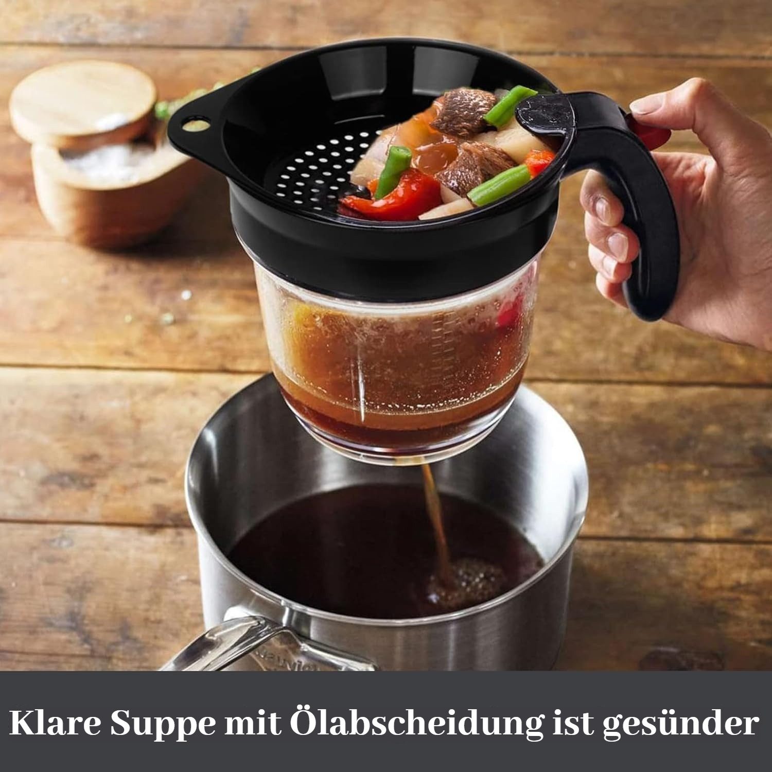 BlingBin Fetttrennkanne für Soßen, Fettabscheider 1000ml, Doppelfiltrations Fetttrenner, PP + ABS, (1er SET, 1-St., 1000 ml), für das Abschöpfen von Fett aus Soßen und Suppen