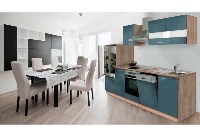 Respekta Küchenzeile KB280ESGC 280 cm Grau-Eiche Sägerau Nachbildung