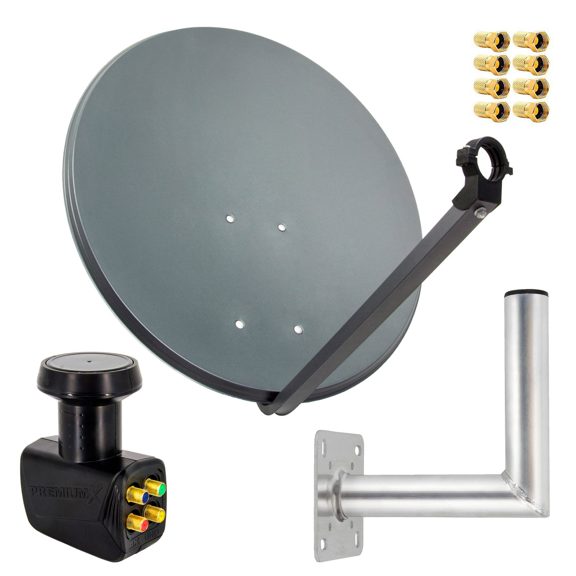 PremiumX SAT Anlage 80cm Antenne Quad LNB 8x F-Stecker Wandhalter 25cm SAT-Antenne