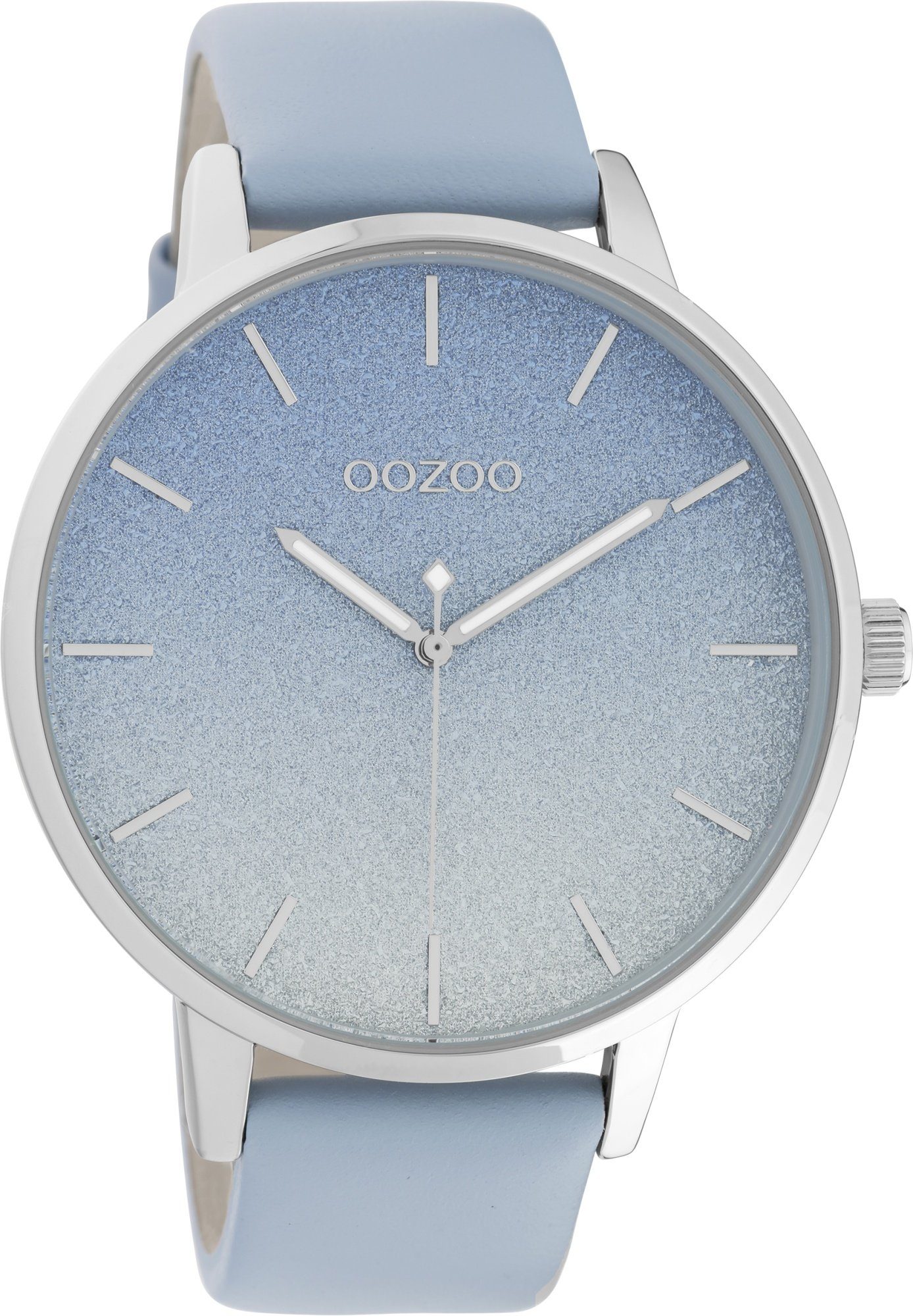 OOZOO Quarzuhr Damenuhr C10830 Glitzer-ZB Hellblau Lederband 48 mm C10830