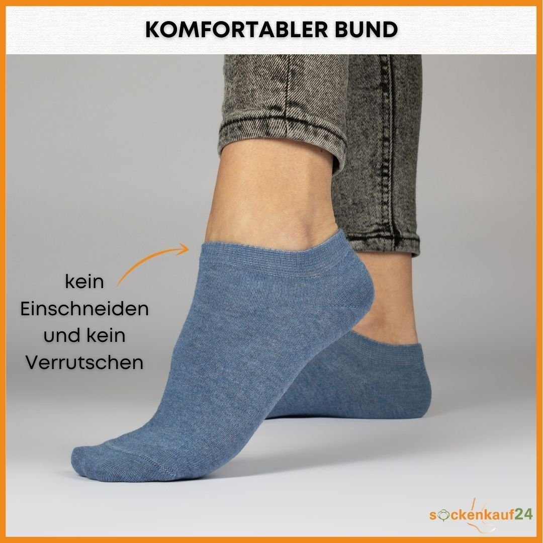 Paar sockenkauf24 Basic Komfortbund Sneaker Damen (Jeans, - mit WP Socken Herren 39-42) 70202T Baumwolle aus (Basicline) Sneakersocken 10 &