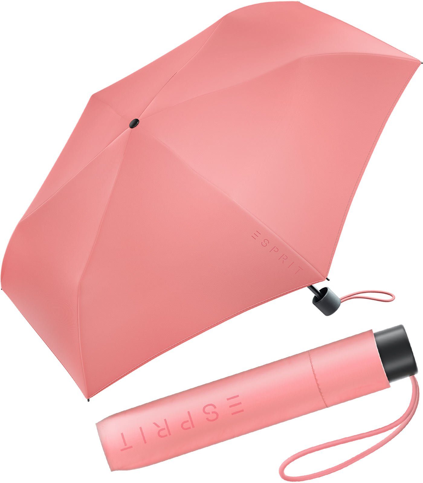 Esprit Taschenregenschirm Mini Regenschirm Damen Slimline FJ 2022, sehr leicht, in den neuen Trendfarben koralle