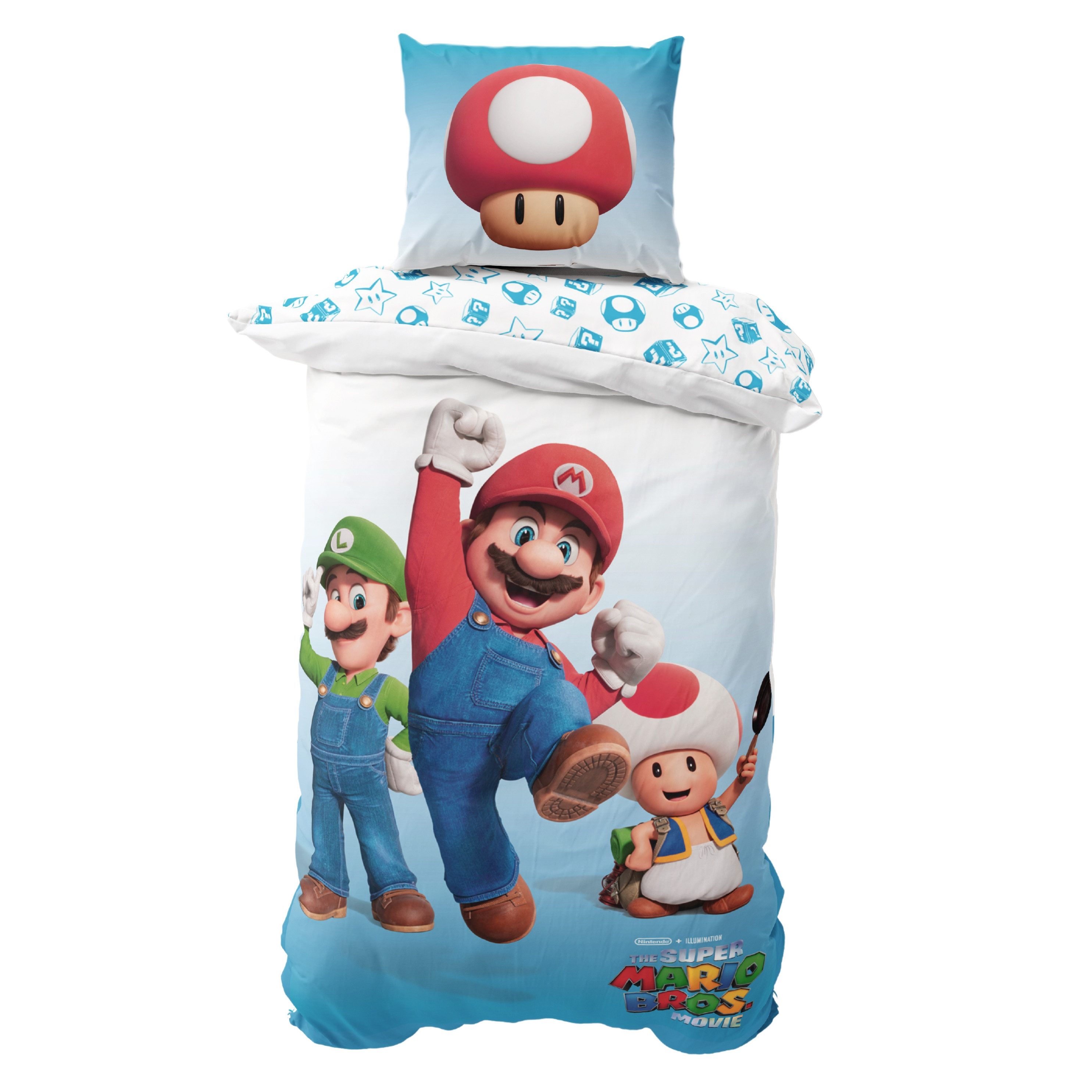 MTOnlinehandel Kinderbettwäsche Nintendo Super Mario, Geschenk für Gamer, Luigi und Toad, Mikrofaser, 2 teilig, Wendebettwäsche für Mädchen und Jungs, 135x200 + 80x80 cm, Gaming