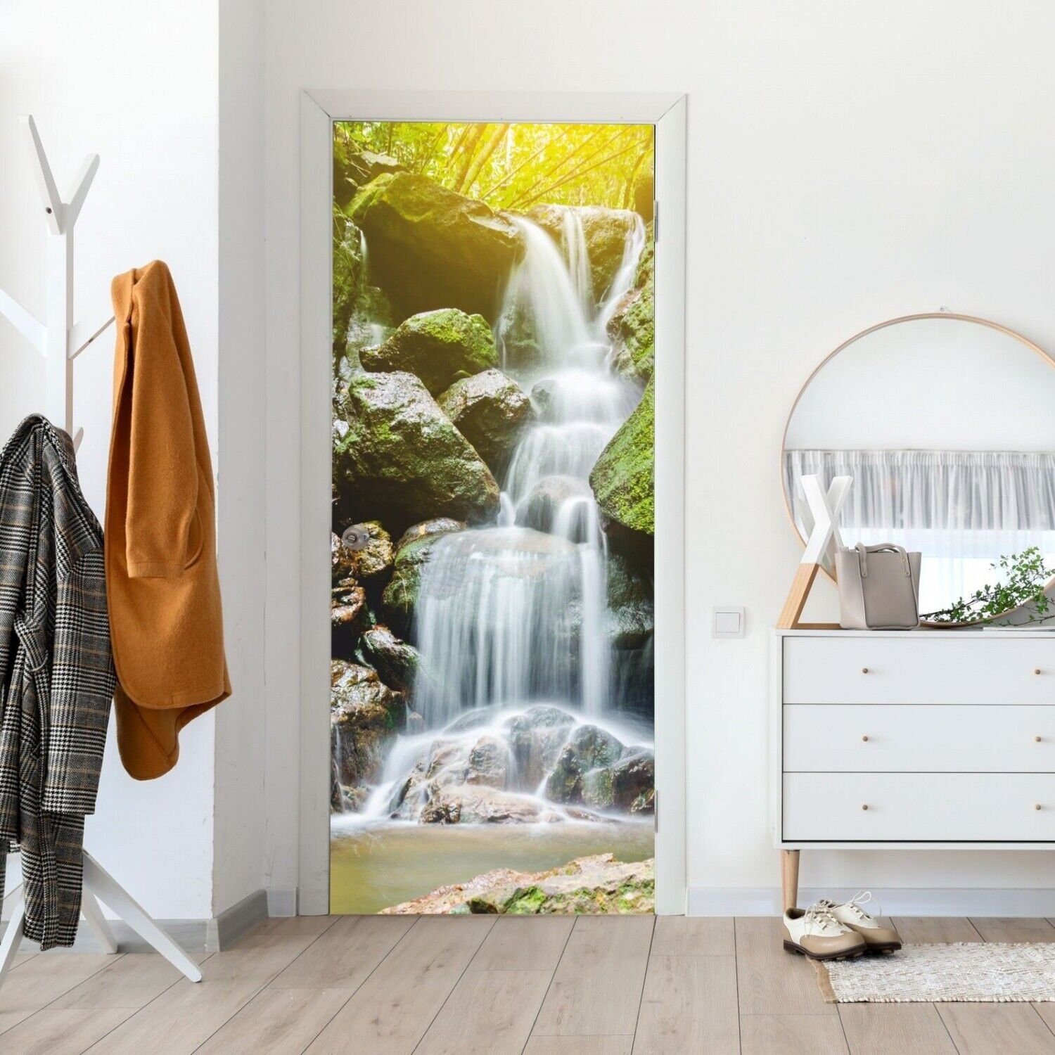 nikima Wandtattoo TB-06 selbstklebendes Türbild – Wasserfall (PVC-Folie), 0,9 x 2 m selbstklebende Folie