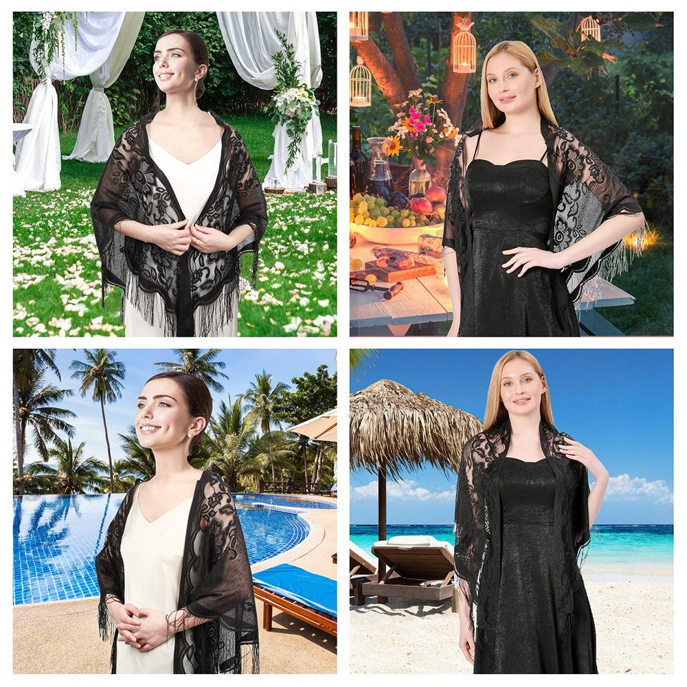 Zaewry Modeschal Stola für Abendkleid,Damen Spitzen-Stola,Dünner Schal Damen, Durchbrochene Sommer Schal Damen,für Hochzeiten, Abendpartys – Bild 5 von 5