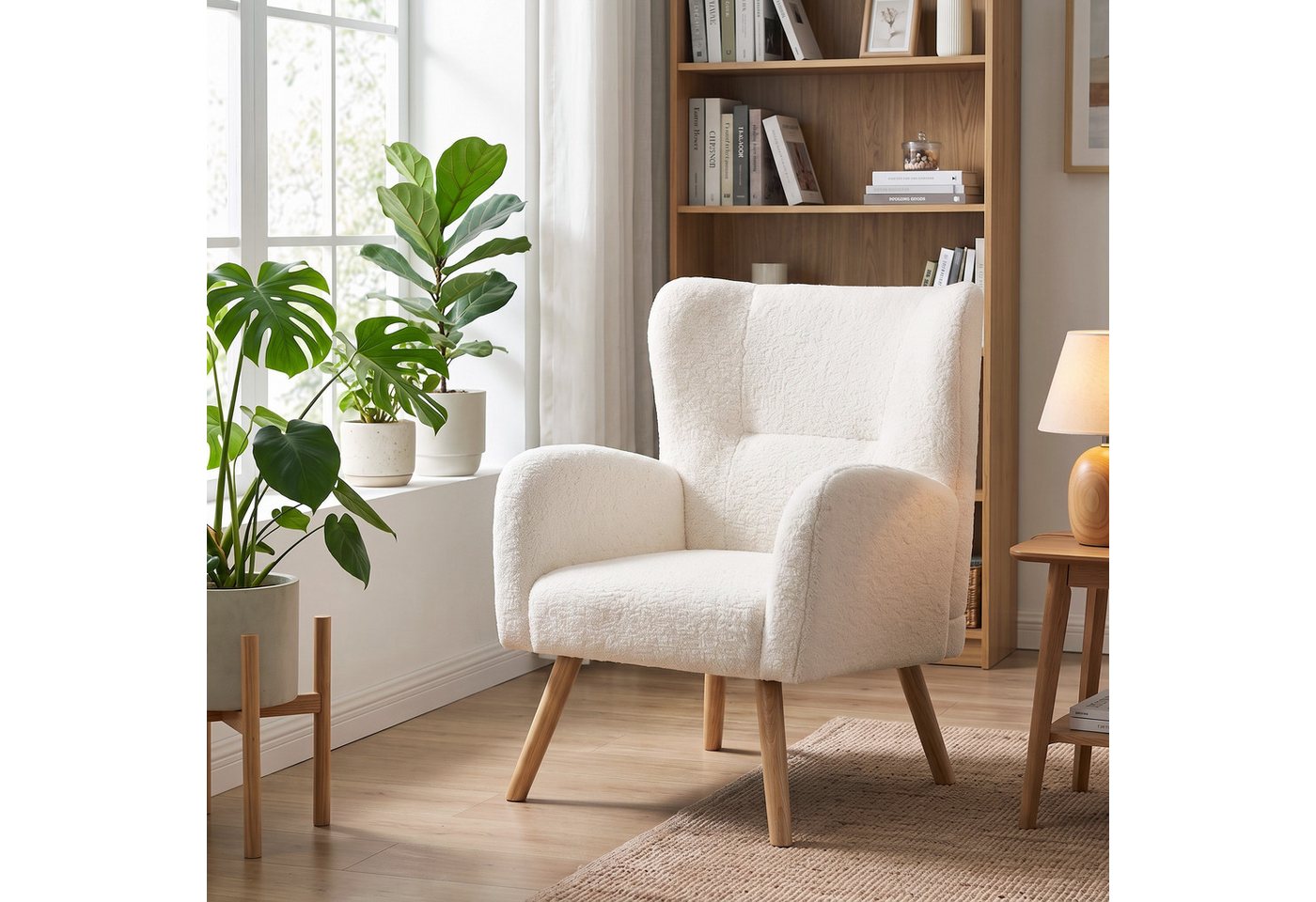 CANMOV Relaxsessel Ohrensessel mit rutschfesten Fußkappen, Einzelsessel, Einzelsessel Wohnzimmer, Lesesessel mit Holzbeinen