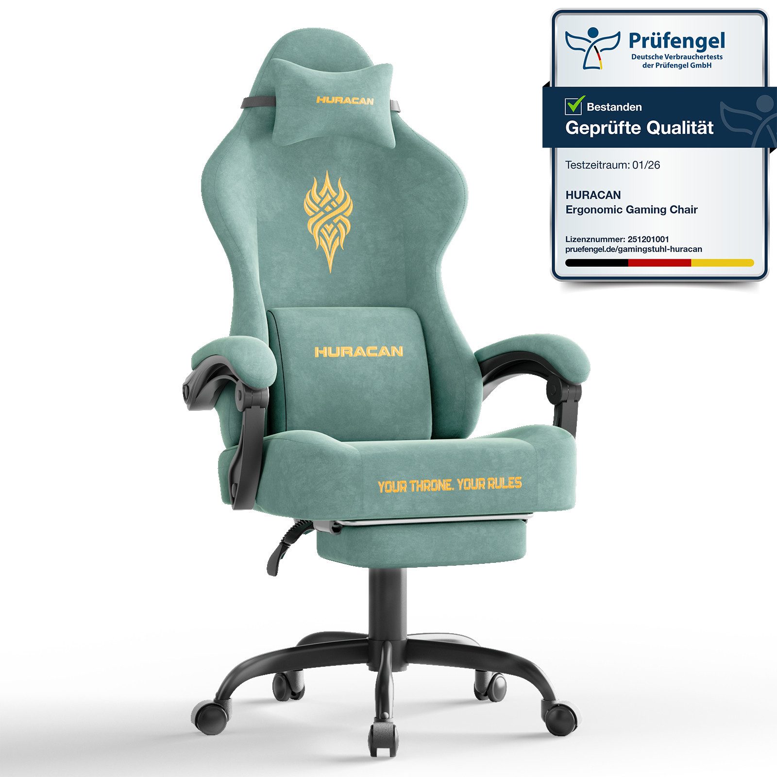Huracan Gaming-Stuhl Massage Gaming Sessel mit Fußstütze 90-135° Rückenlehne einstellbar, Bürostuhl Ergonomisch,Verstellbarem Lenden- & Kopfkissen,mit Fußstütze