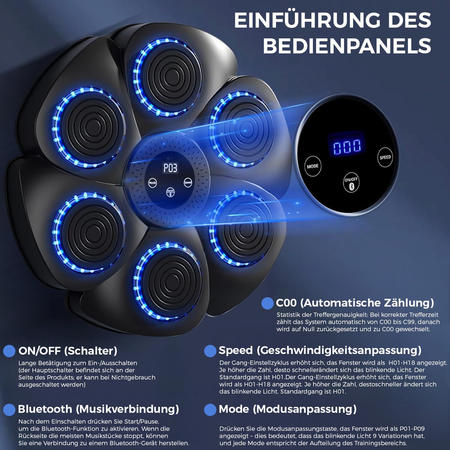 AKKEE Boxmaschine Music Boxing Machine LED Bluetooth Boxgerät, Trainingshilfe, elektronische Bluetooth Boxmaschine