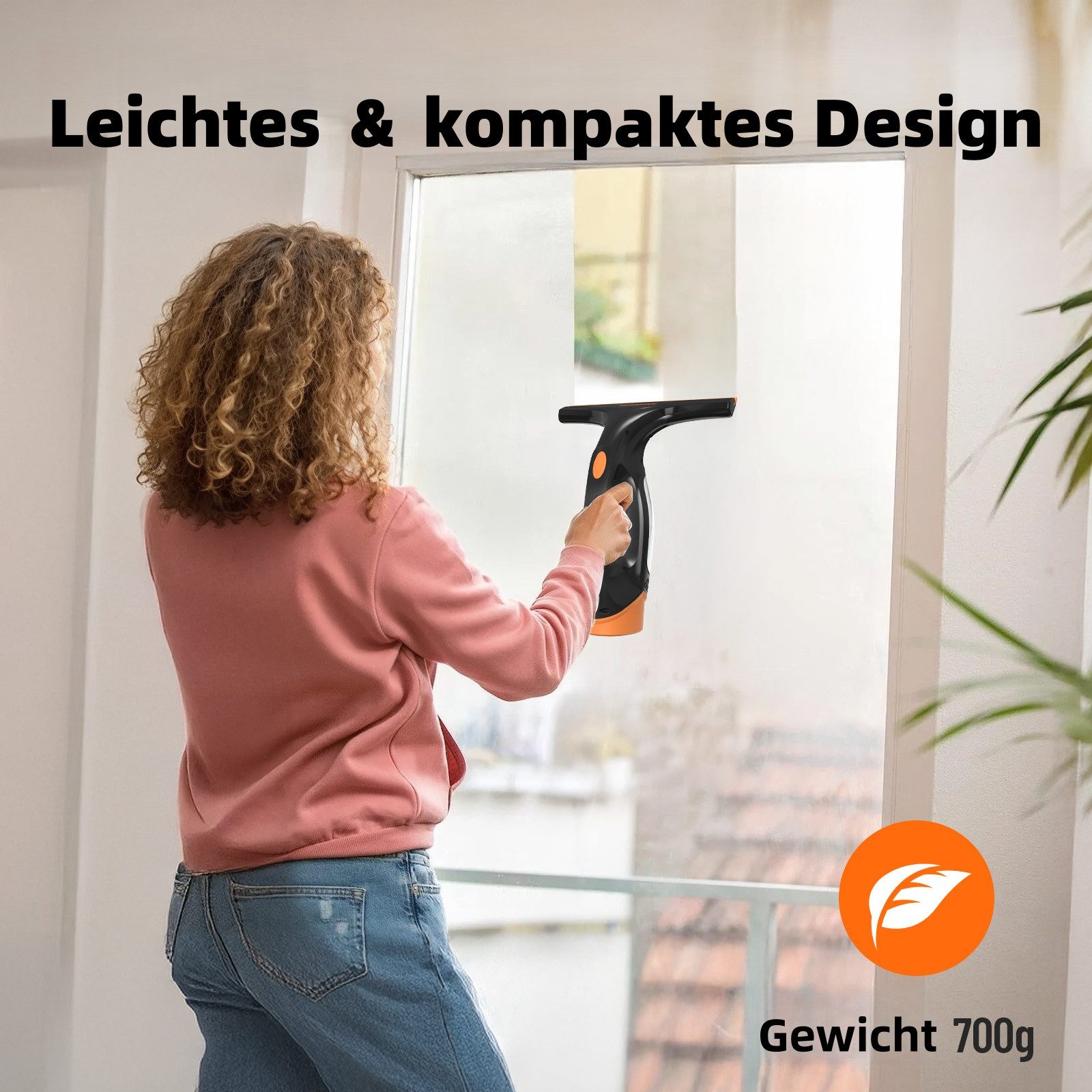DOVAMAN Akku-Fenstersauger 30 Min Laufzeit, 280 mm Düse, 150 ml Tank, Sprühflasche & 2 Tüchern – Bild 4 von 5