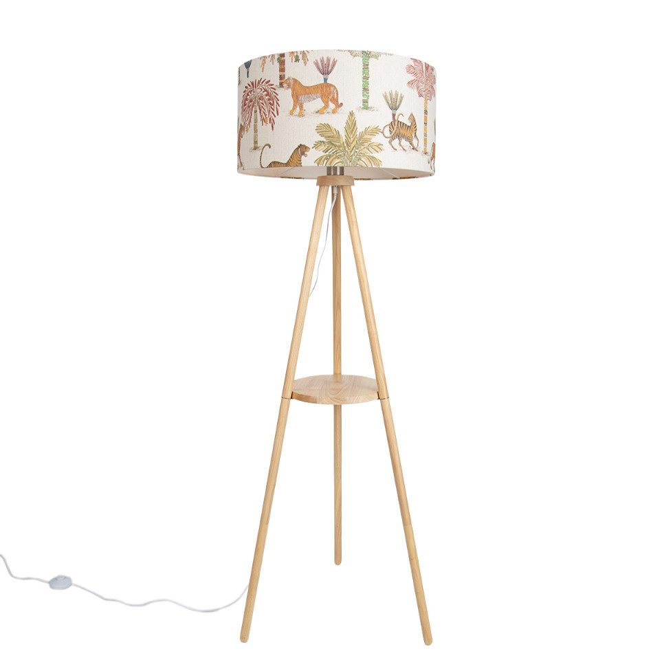 Qazqa Stehlampe Lou, ohne Leuchtmittel, Neutralweiß, QAZQA Stehlampe, e27, Naturel, Holz, Skandinavisch