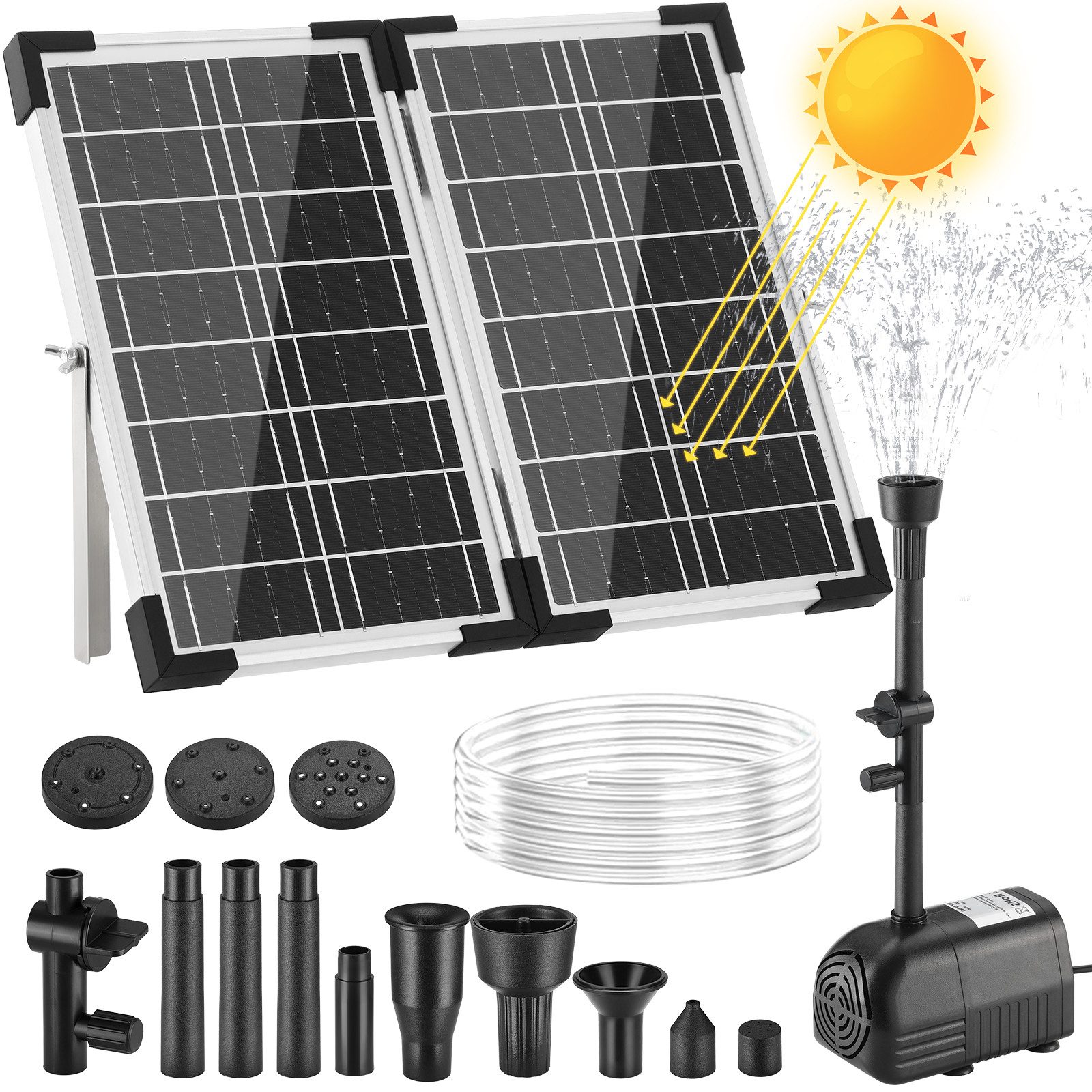 TLGREEN Solarpumpe Solar Springbrunnen Pumpe (20W, Solarbetriebene Teichpumpe mit 8 Düsen, Bürstenlosmotor, Für Gartenteich, Vogelbad, Wasserzirkulation Außen)