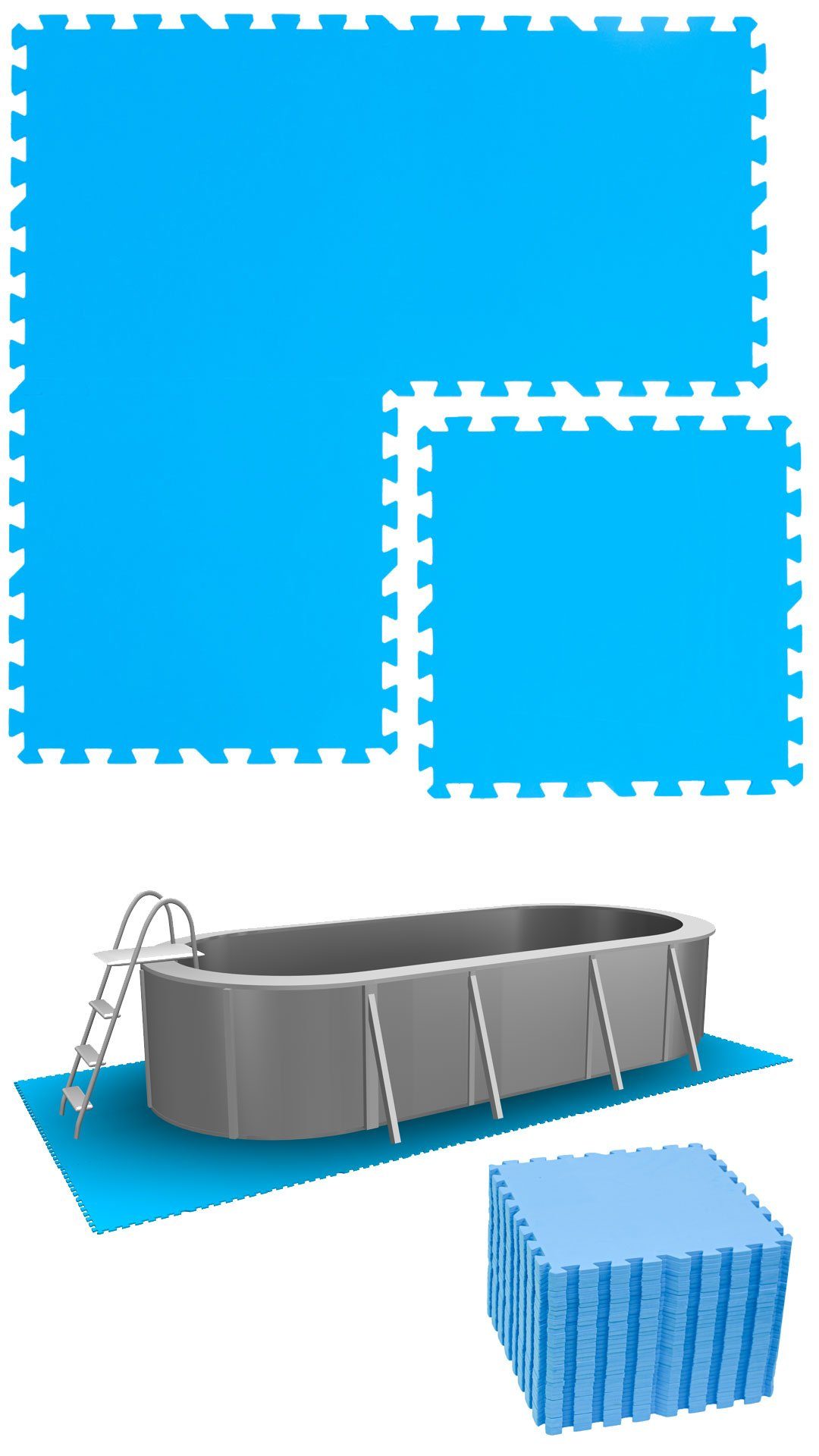 eyepower Pool-Bodenschutzfliese 8,4 m² Poolmatte aus 36 großen EVA Matten - Rutschfeste Poolunterlage, 1 cm dicke Bodenfliesen - 50 x 50 Unterlegmatten - Whirlpool Unterlage