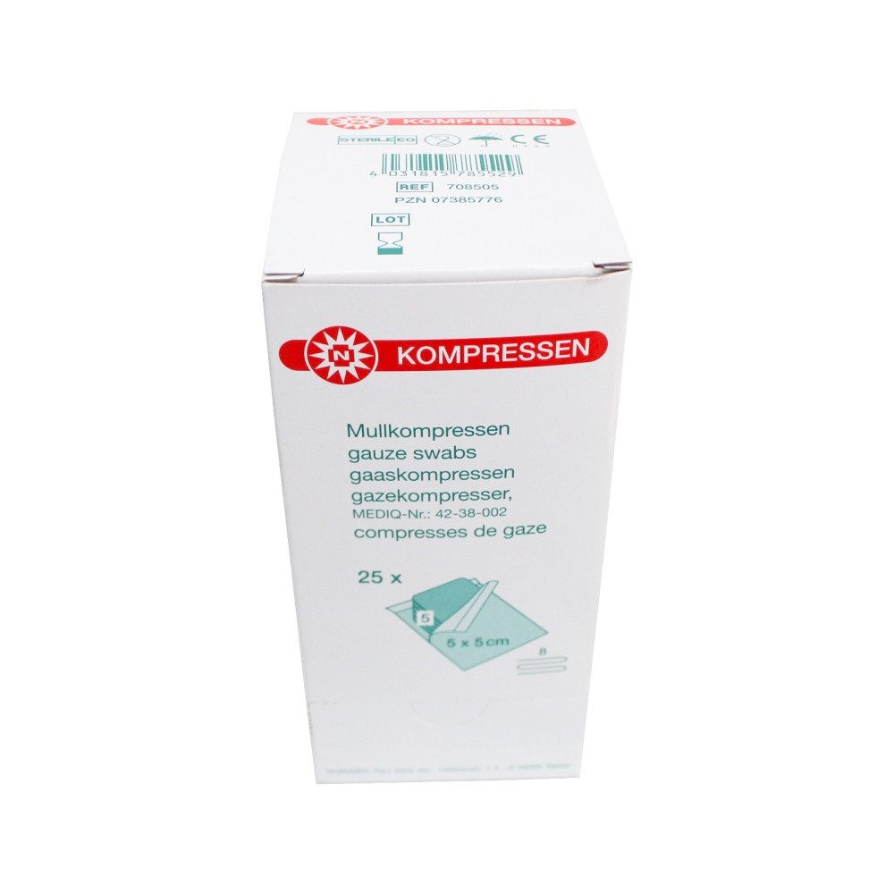Nobamed Wundpflaster Mullkompressen steril, 8-fach, à 5 (25 St., 25 Sterilpacks à 5 Stk)