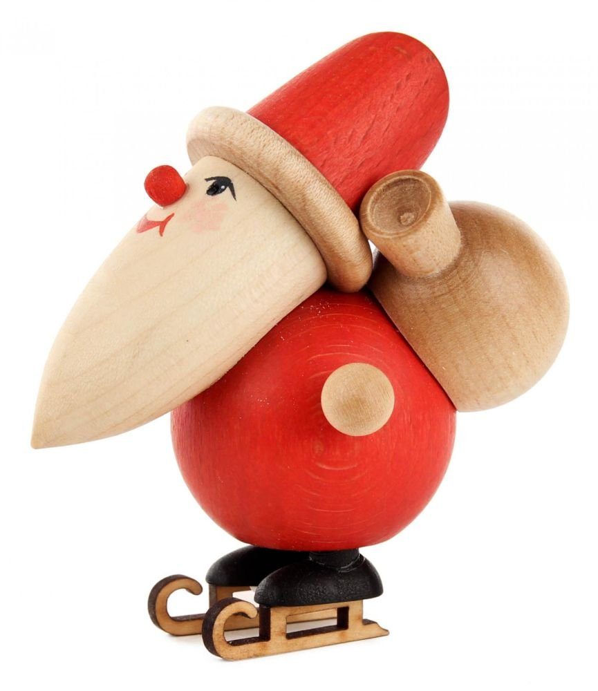 Dregeno Erzgebirge Weihnachtsfigur Miniatur Weihnachtsmann Schlittschuhfahrer H=9cm NEU, mit Geschenkesack und Schlittschuhen