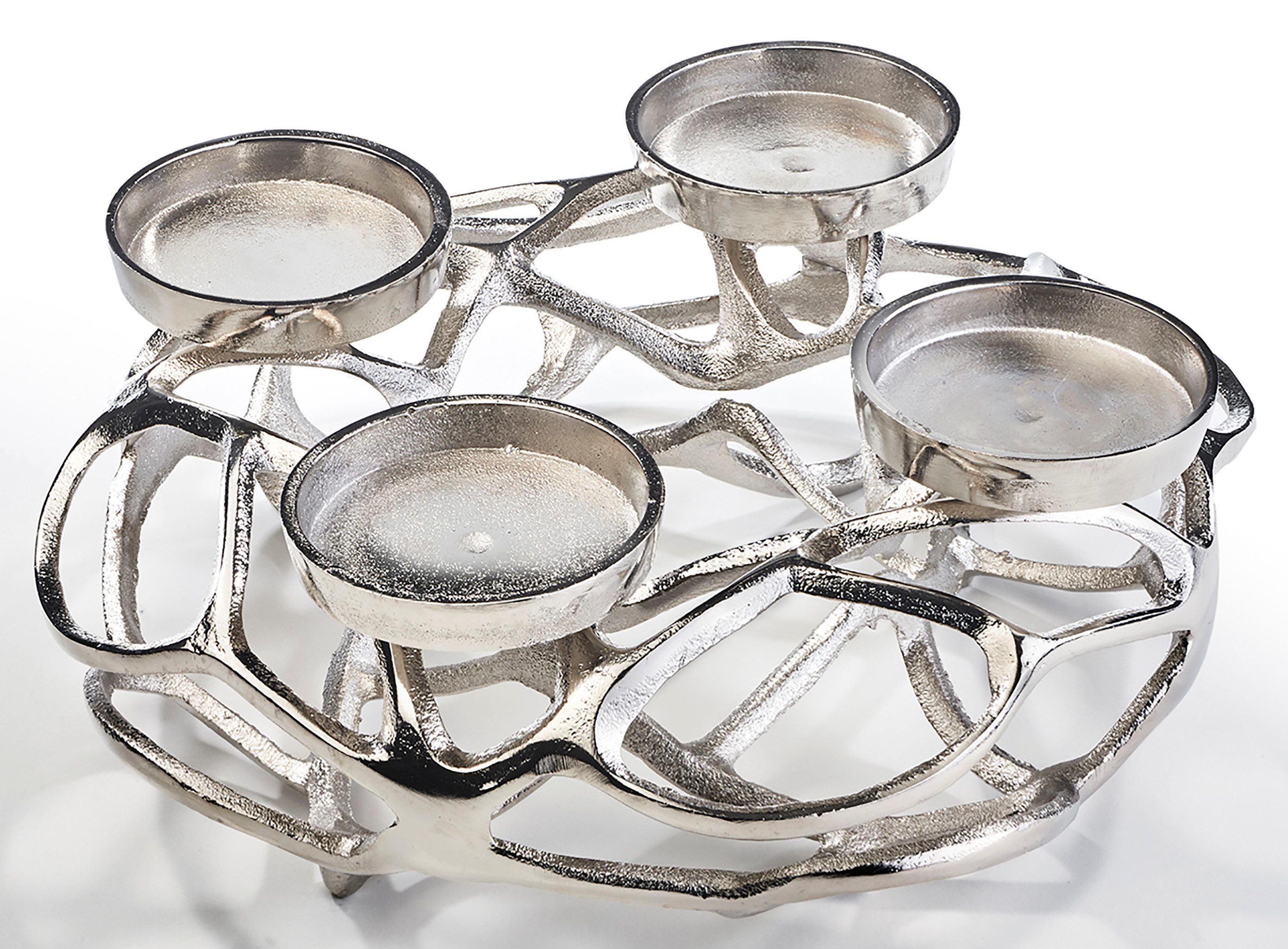 Kobolo Kerzenhalter Adventskranz rund aus Metall 4 Kerzen - D 31cm (silber)