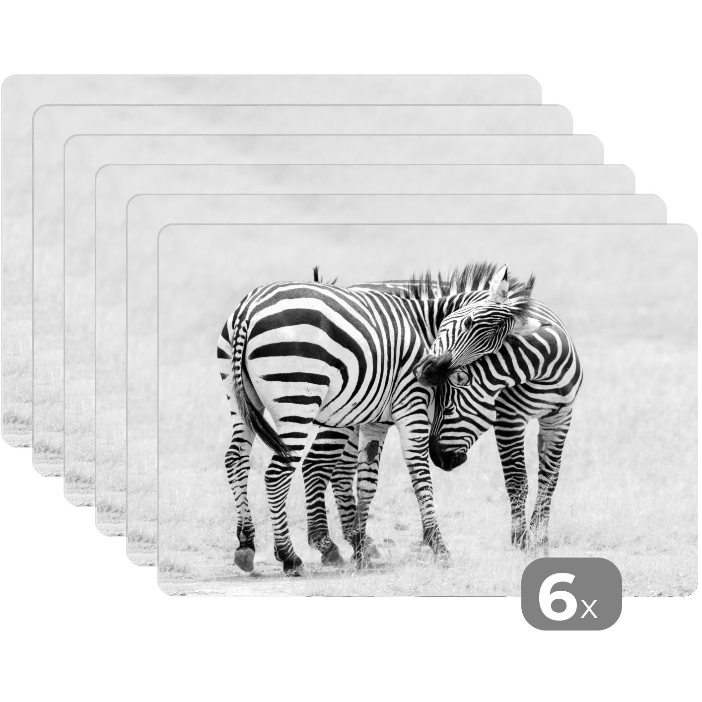 - Zebra Platzdecken, Platzset, (6-St), - Safari, Tiere - Platzmatte, Tischmatten, Natur Platzset, MuchoWow, Schmutzabweisend