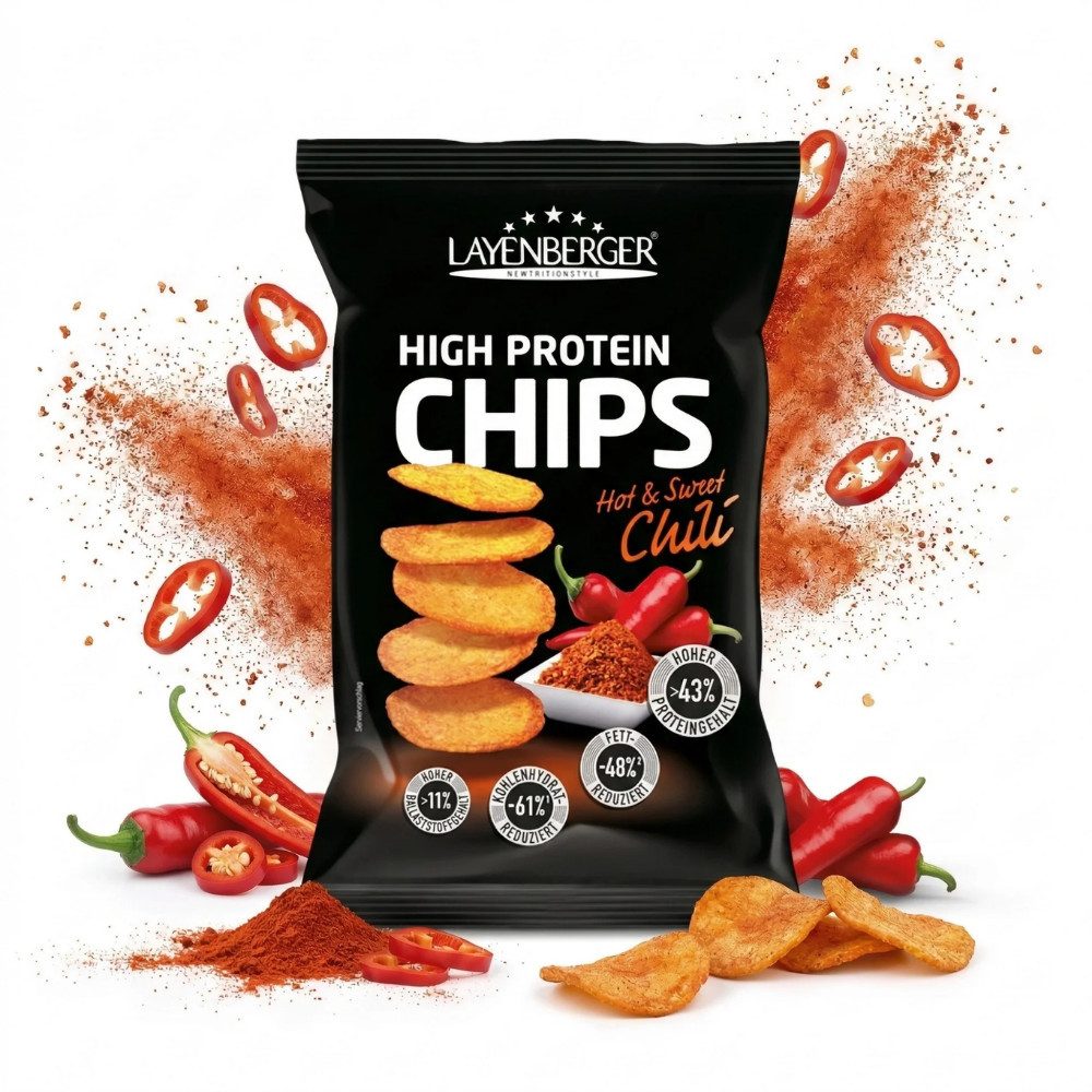 Layenberger Nutrition Group High Protein Hot & Sweet Chili Chips, 5 er Tray à 75 g