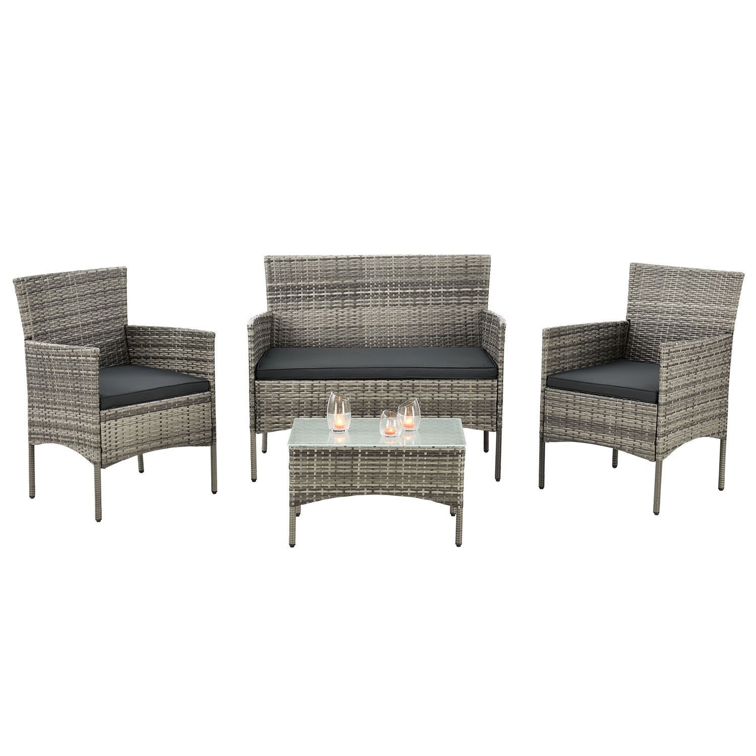 Juskys Gartenlounge-Set Fort Myers, wetterfeste Polyrattan Sitzgruppe für 4 Personen