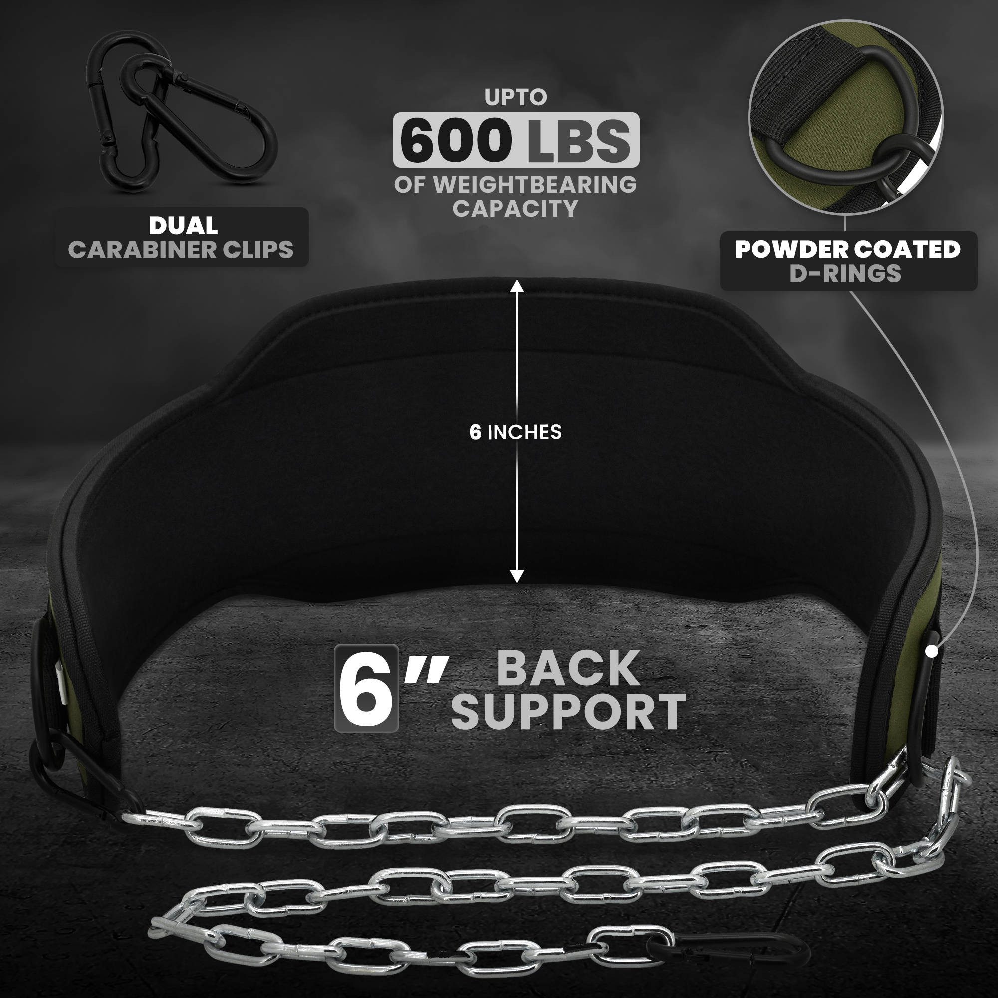 RDX Dip-Gürtel RDX Dip-Gürtel 6 Zoll mit Kette und Karabiner, Dipping belt