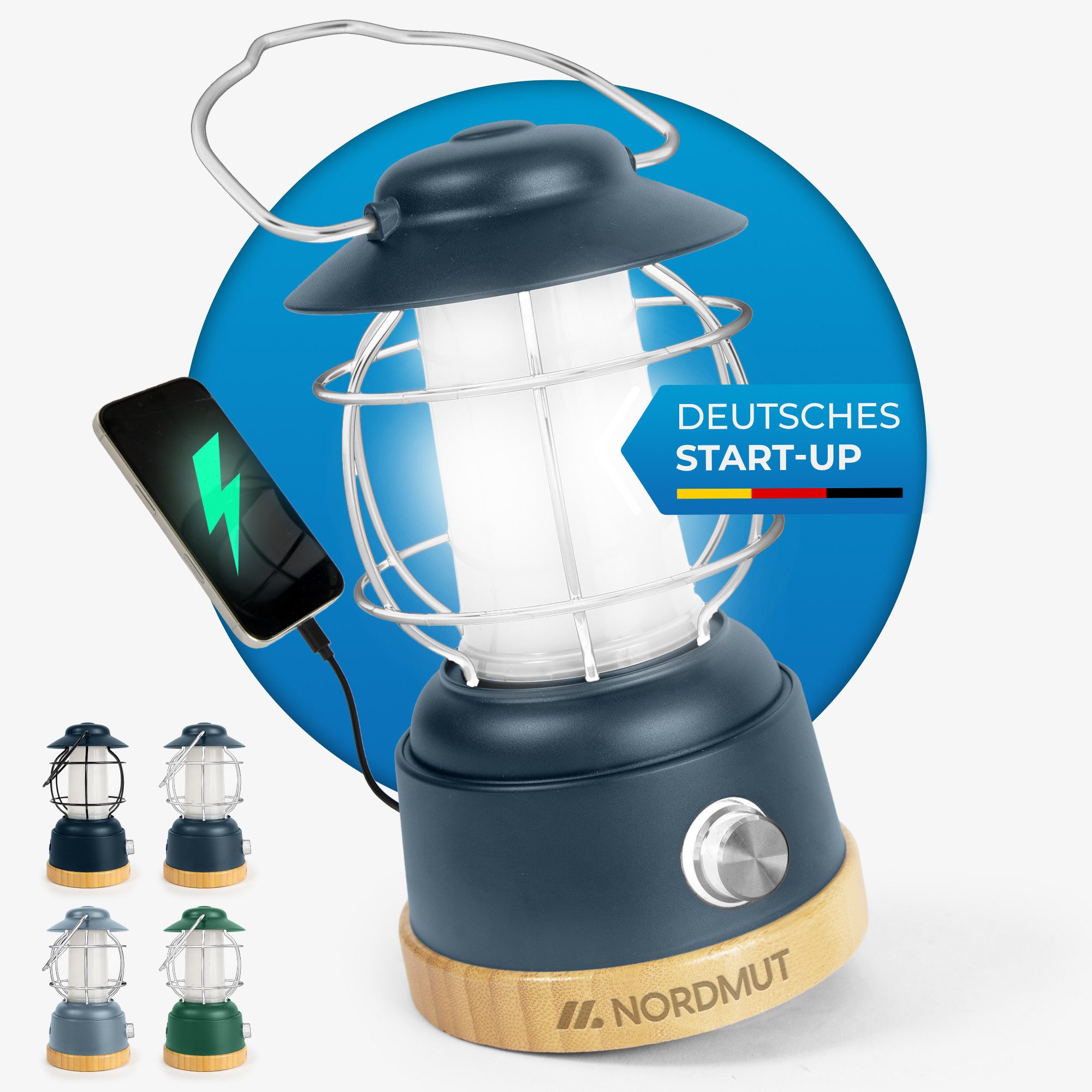 Nordmut Außen-Tischleuchte Campinglampe LED Akku aufladbar, 5200 mAh Powerbank, dimmbar, USB, LED fest integriert, Warmweiß, Tageslichtweiß, 200h Leuchtdauer, IPX4 wetterfest, Zeltlampe, Outdoor, Camping Licht