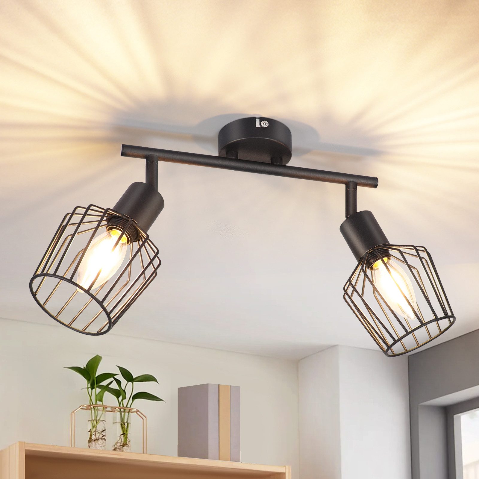 ZMH Deckenleuchte Wohnzimmer 2 Flammig Deckenstrahler Vintage E14 Fassung S günstig online kaufen