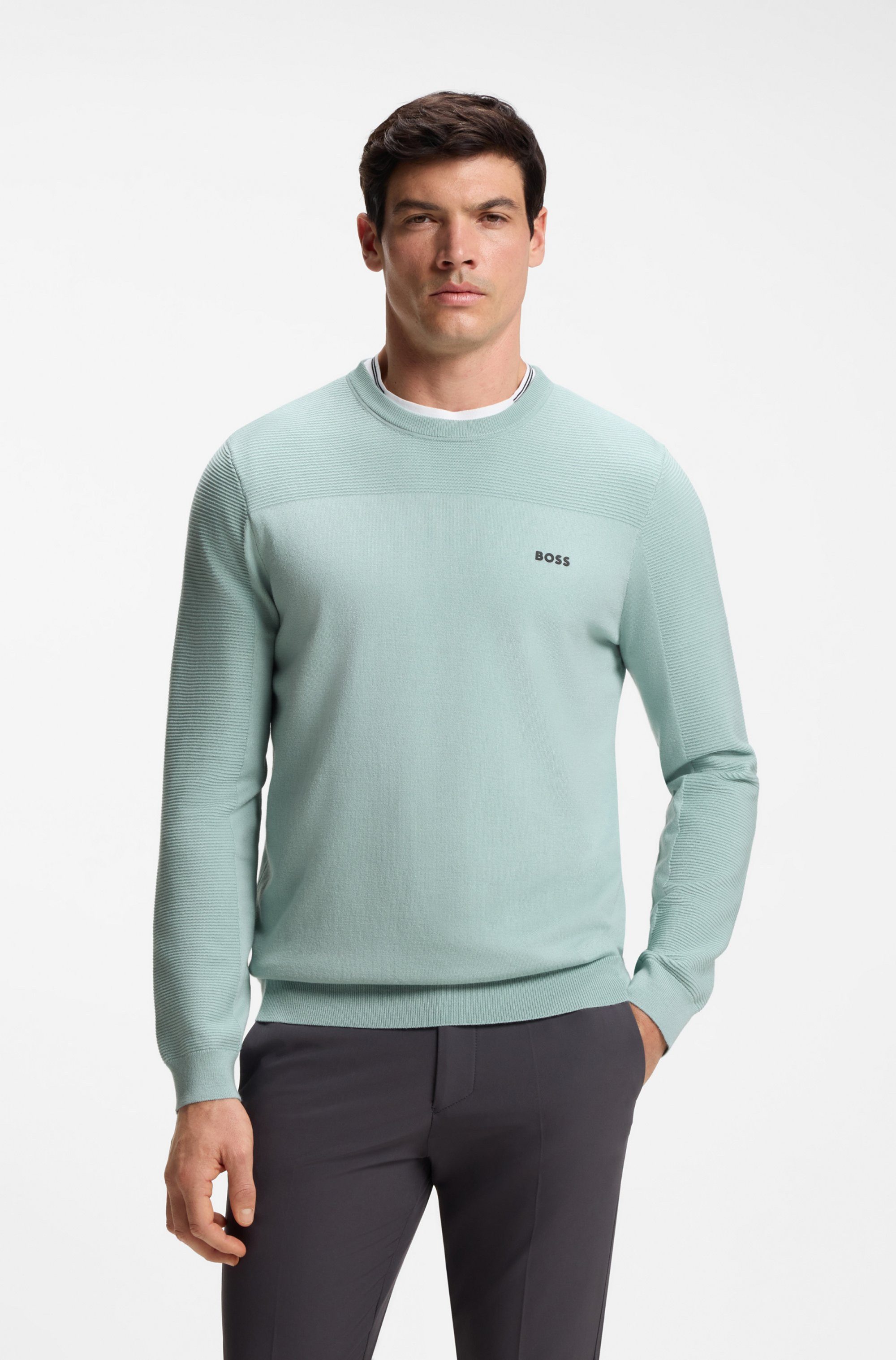 BOSS GREEN Strickpullover KN Momentum-X CN Rundhalsausschnitt, Regular Fit, kontrast HD-Logo