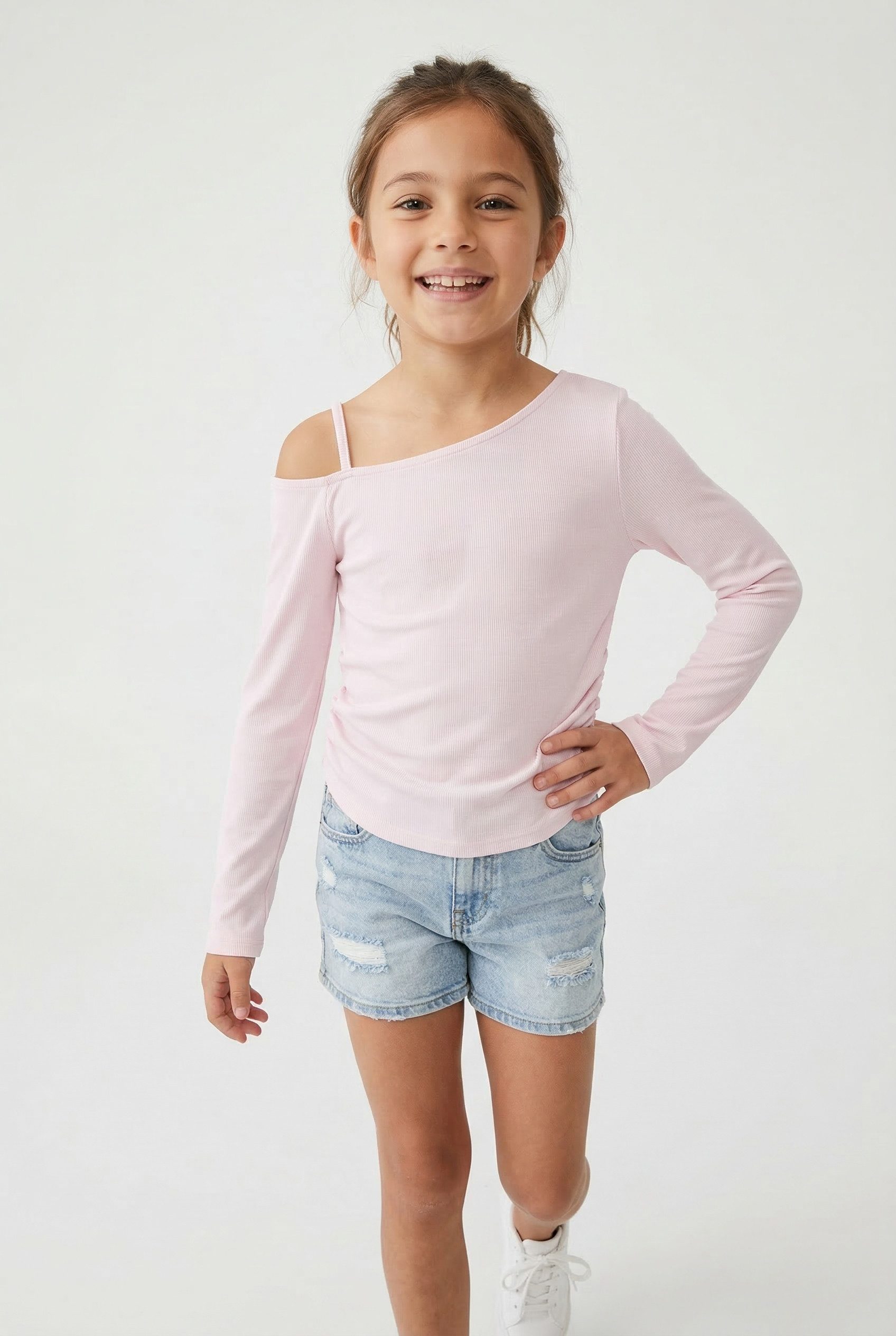 Abercrombie Kids Langarmshirt Feinripp, asymmetrischer Ausschnitt
