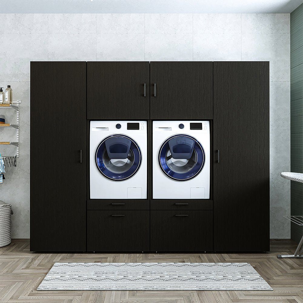 Roomart Waschmaschinenumbauschrank Schrankwand 254 cm, 2 Größen, Waschküche & HWR, Ausziehbrett (Waschmaschinenschrank Überbauschrank mit Schrankaufsätzen) Bodenplatte, Ausziehbrett, Wandbefestigung, 2 Höhenvarianten