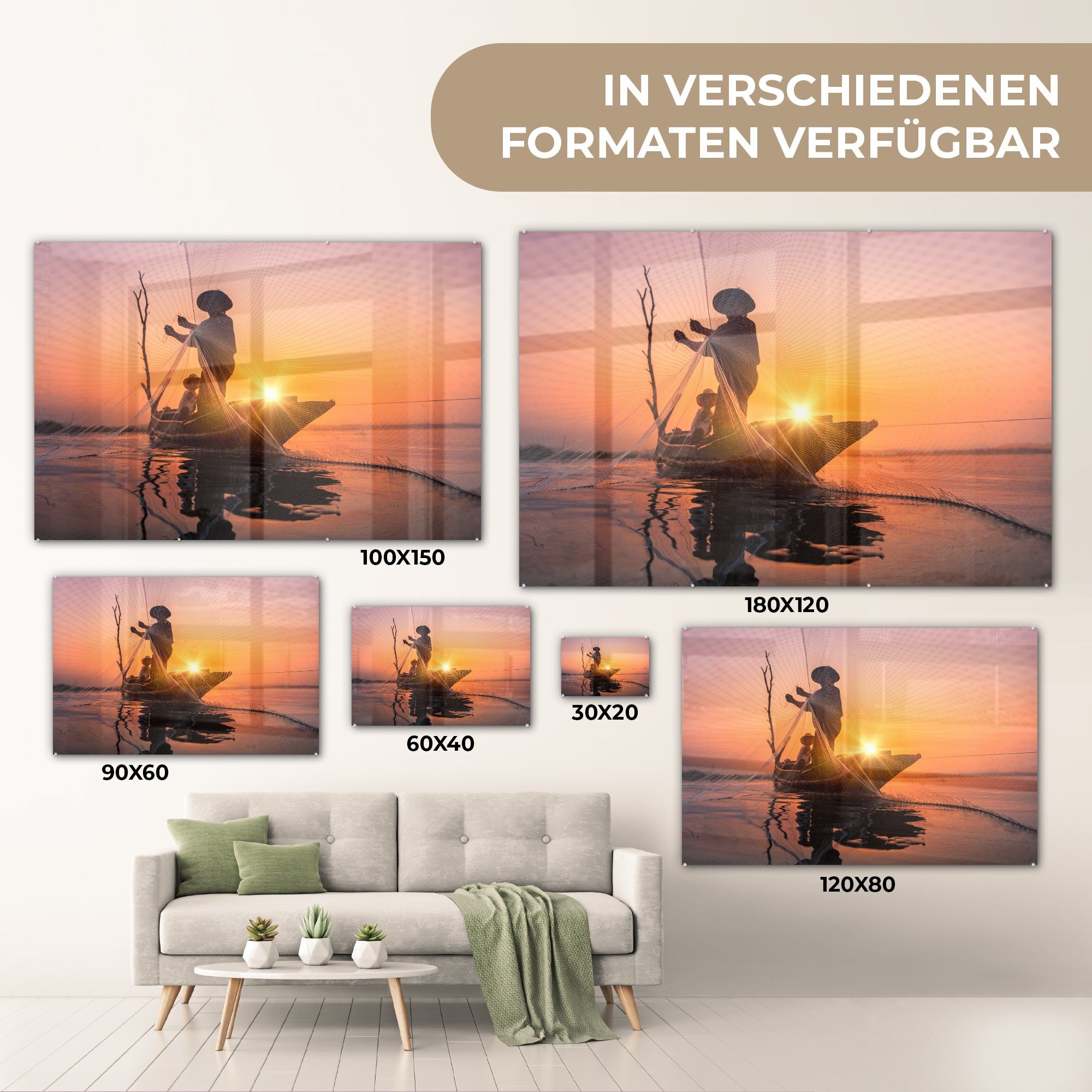 MuchoWow Acrylglasbild Fischer bei Sonnenuntergang, Acrylglasbilder Wohnzimmer Schlafzimmer St), & (1