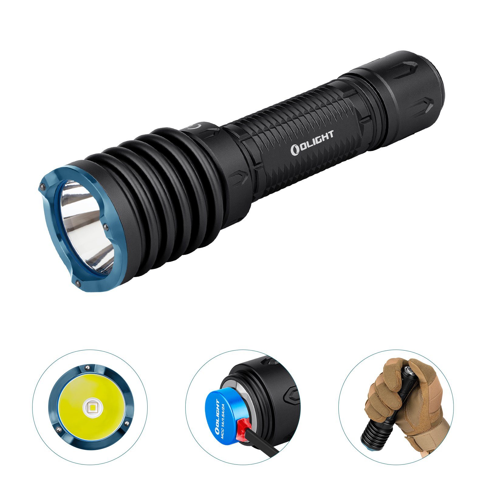 OLIGHT LED 3 Taschenlampe X Meter 560 taktische Taschenlampe, Warrior 2500 schwarz Leuchtweite Lumen