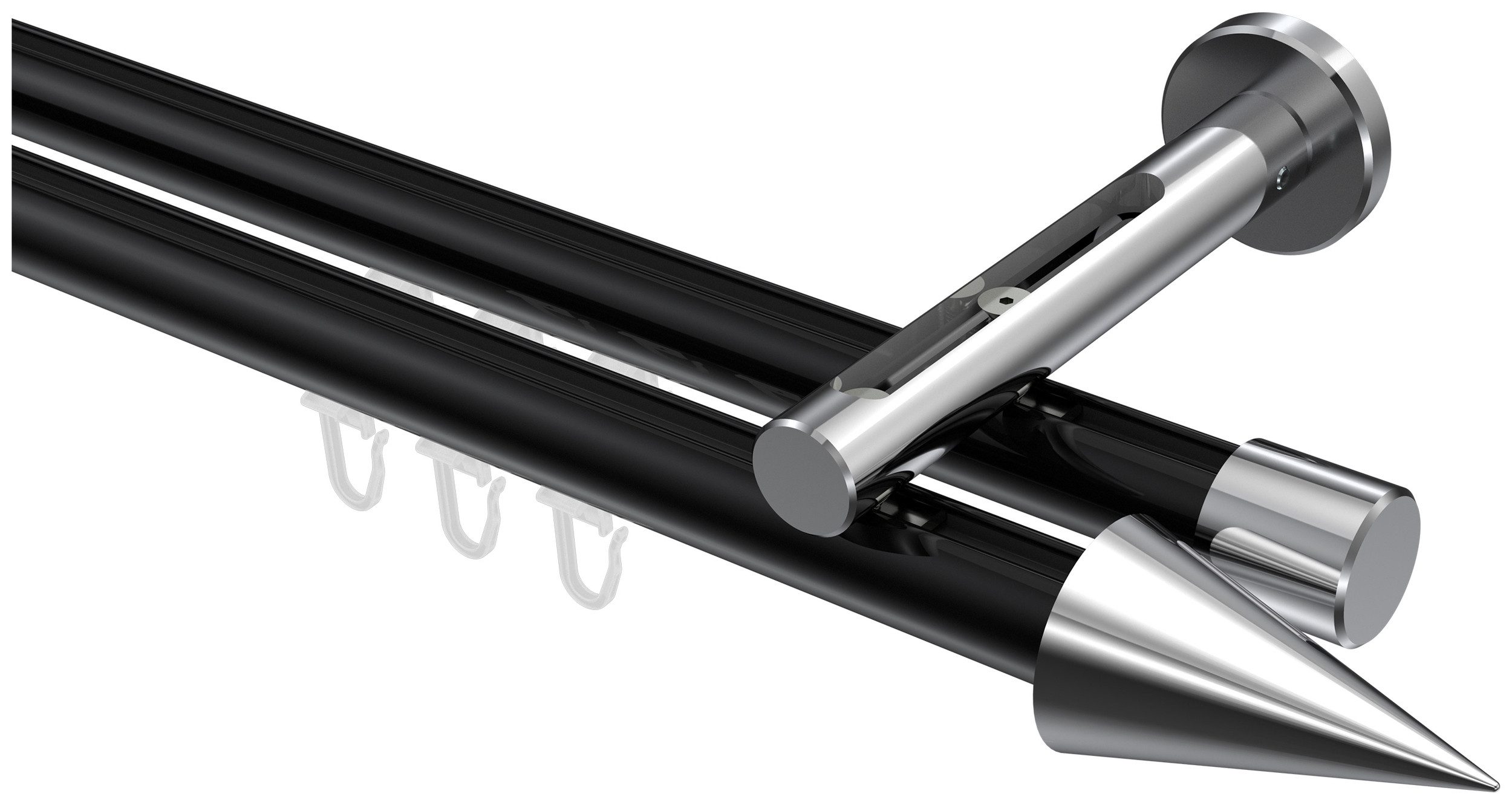 INTERDECO Innenlaufschiene Siteno Savio, Ø 20 mm, 2-läufig, Fixmaß, kürzbar, Wandmontage, Aluminium, Schwarz / Chrom / Bicolor