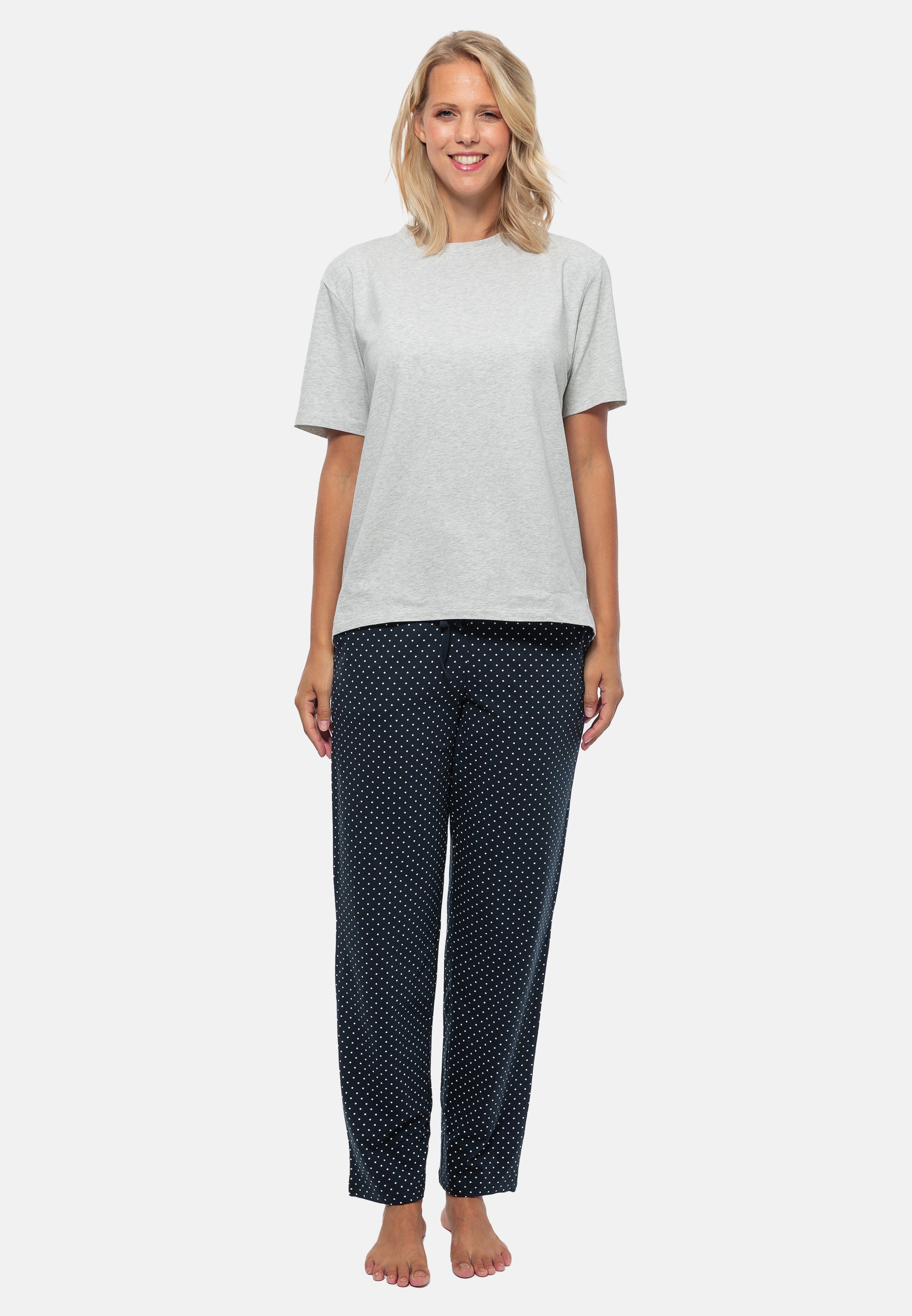 gepunktet Schiesser / tlg) Organic Cotton Blau Schlafanzug Pyjama (Set, Baumwolle - Grau - 2