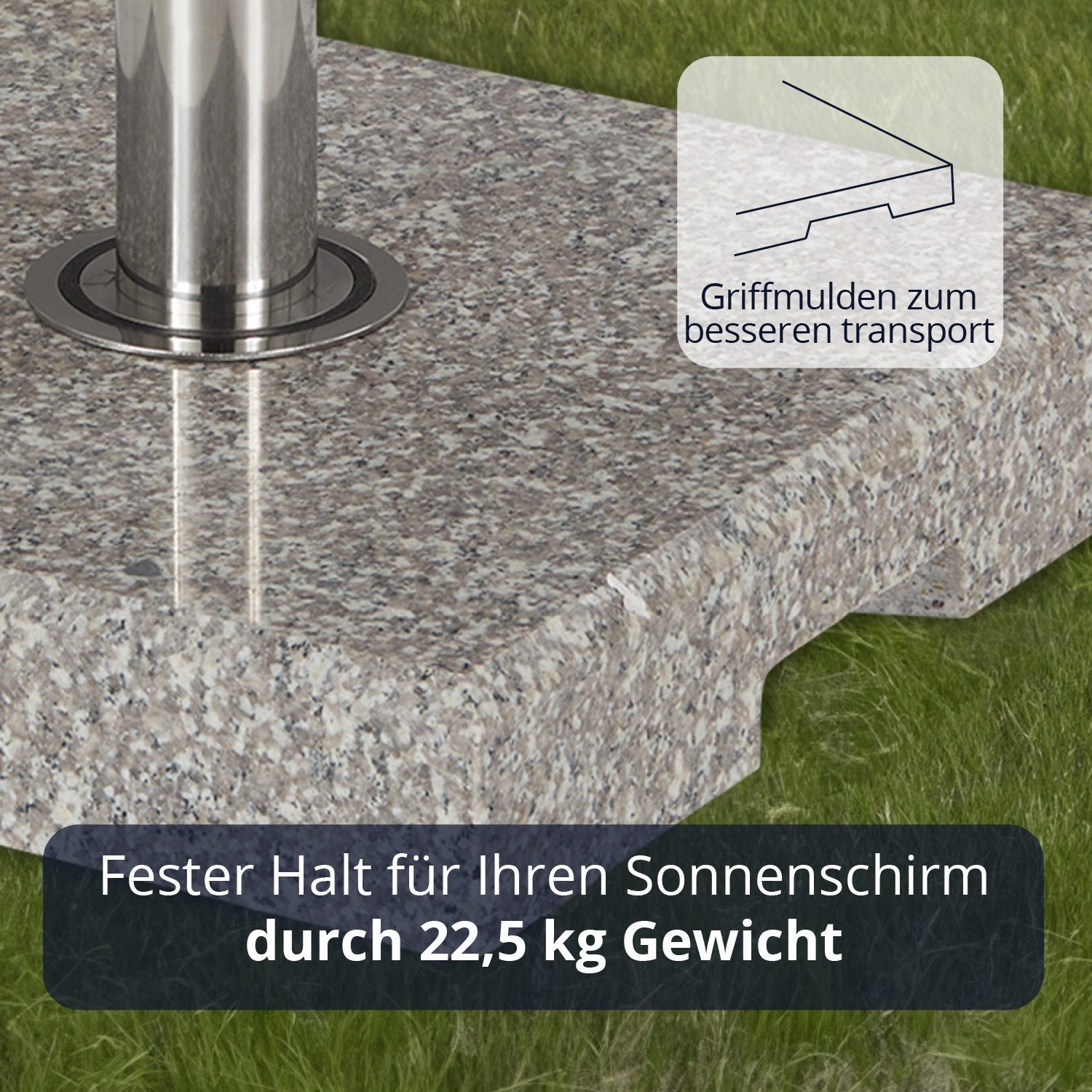 KHG Betonschirmständer Sonnenschirmständer aus Granit grau quadratisch, 4 tlg., mit Einsätzen für alle gängigen Schirmgrößen 26 - 33 - 38 mm – Bild 4 von 5