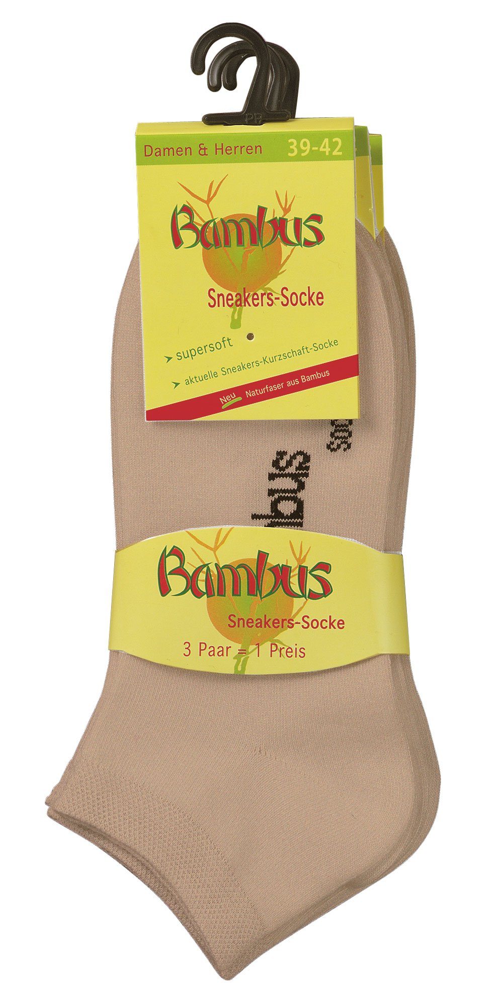 Bambus Paar) beige (Set, antibakteriell Wowerat Sneakersocken 3-Paar, 3 Sneaker